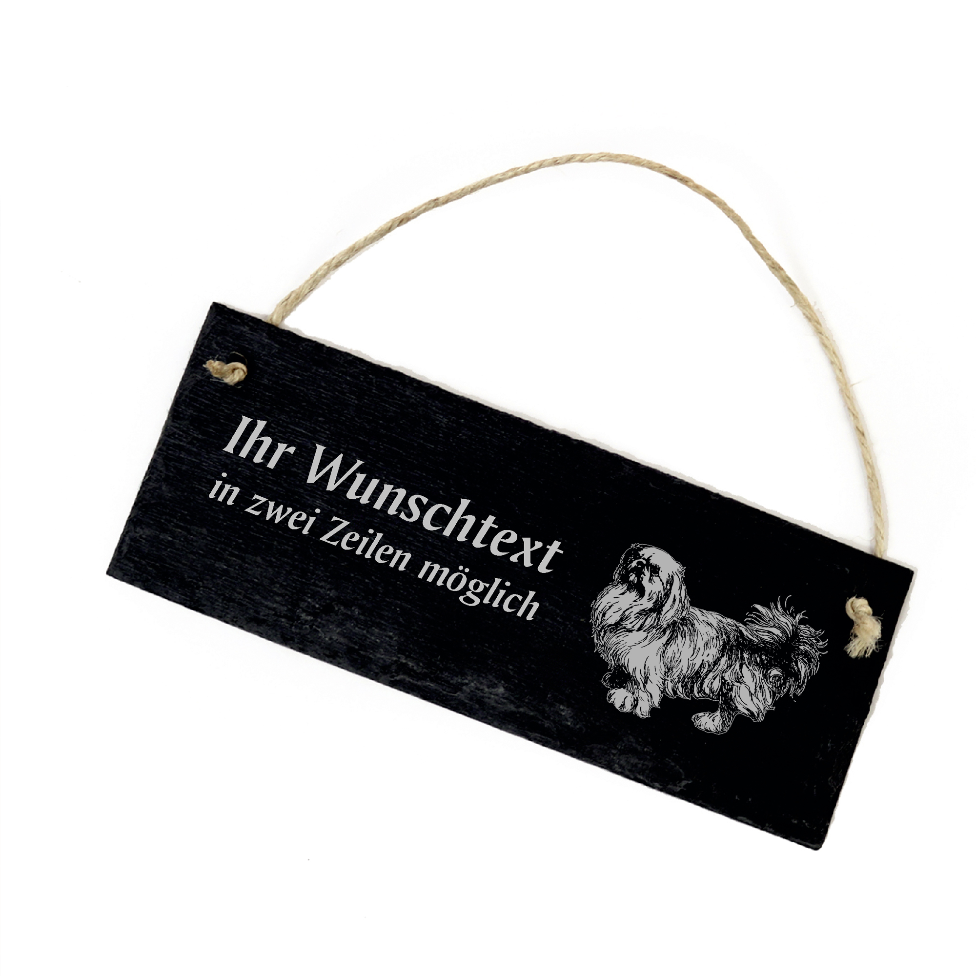 Hundeschild Pekingese Türschild  Schiefer - personalisiert - 22cm x 8cm