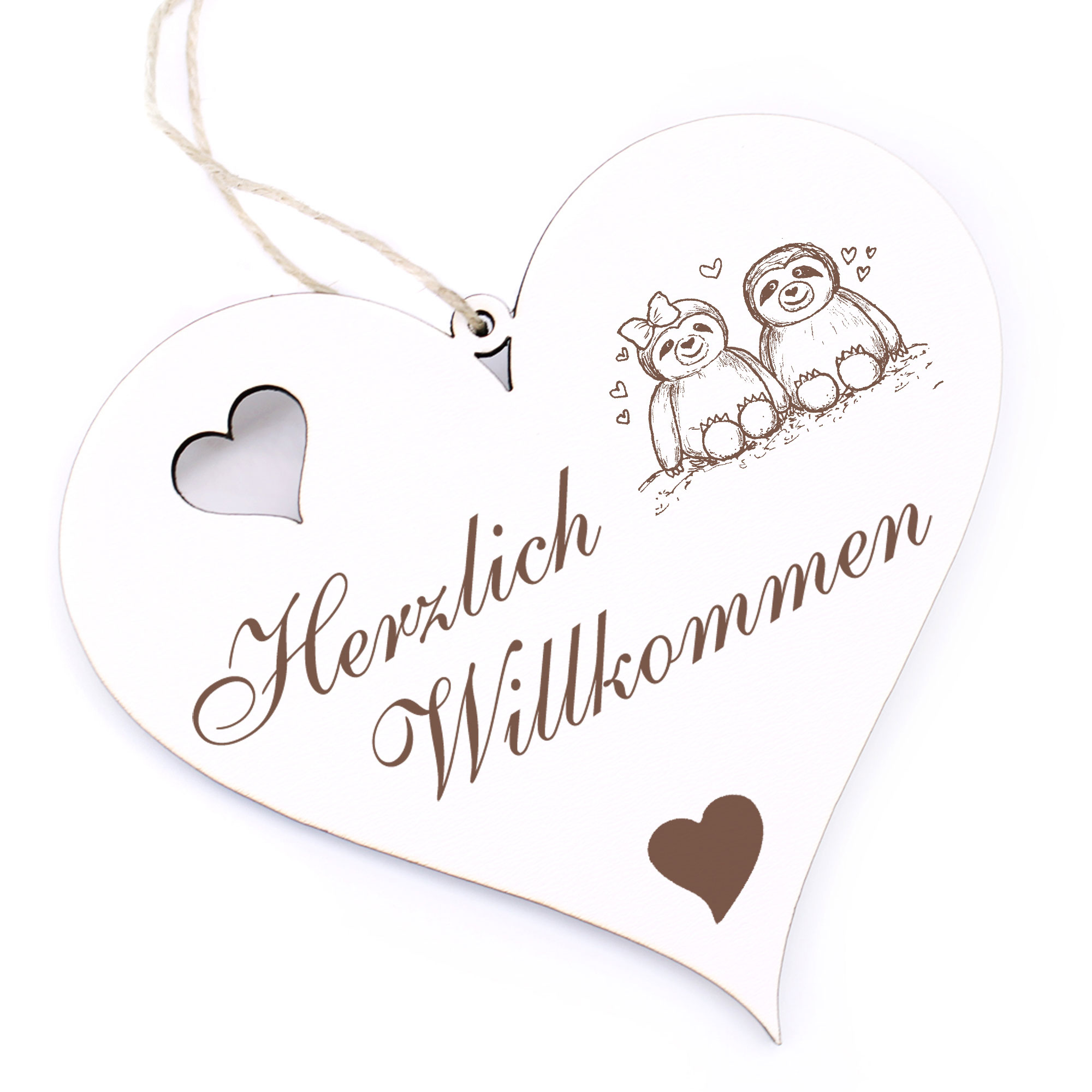 Herzlich Willkommen Schild - Faultierpaar - Deko Herz Holz