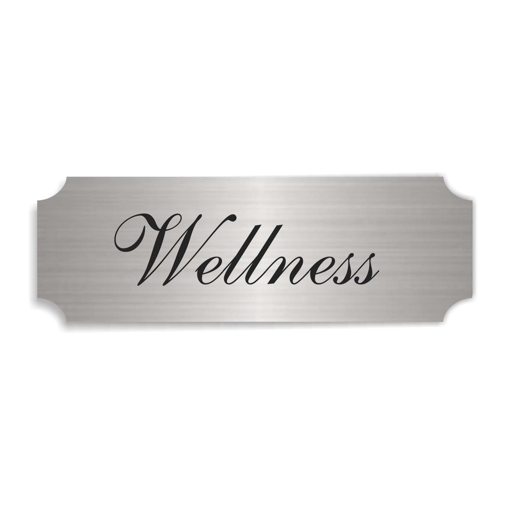 Schild « WELLNESS » selbstklebend - Aluminium Look - silber