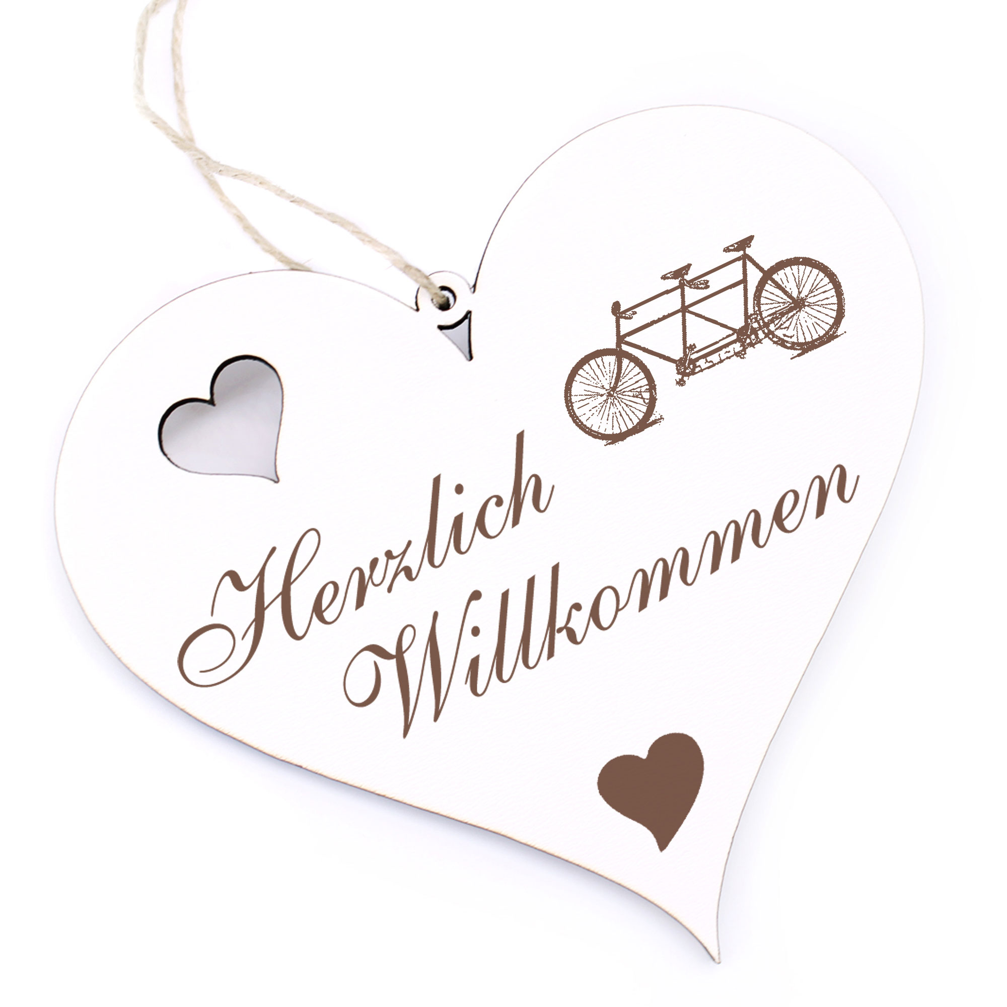 Herzlich Willkommen Schild - Tandem - Deko Herz Holz