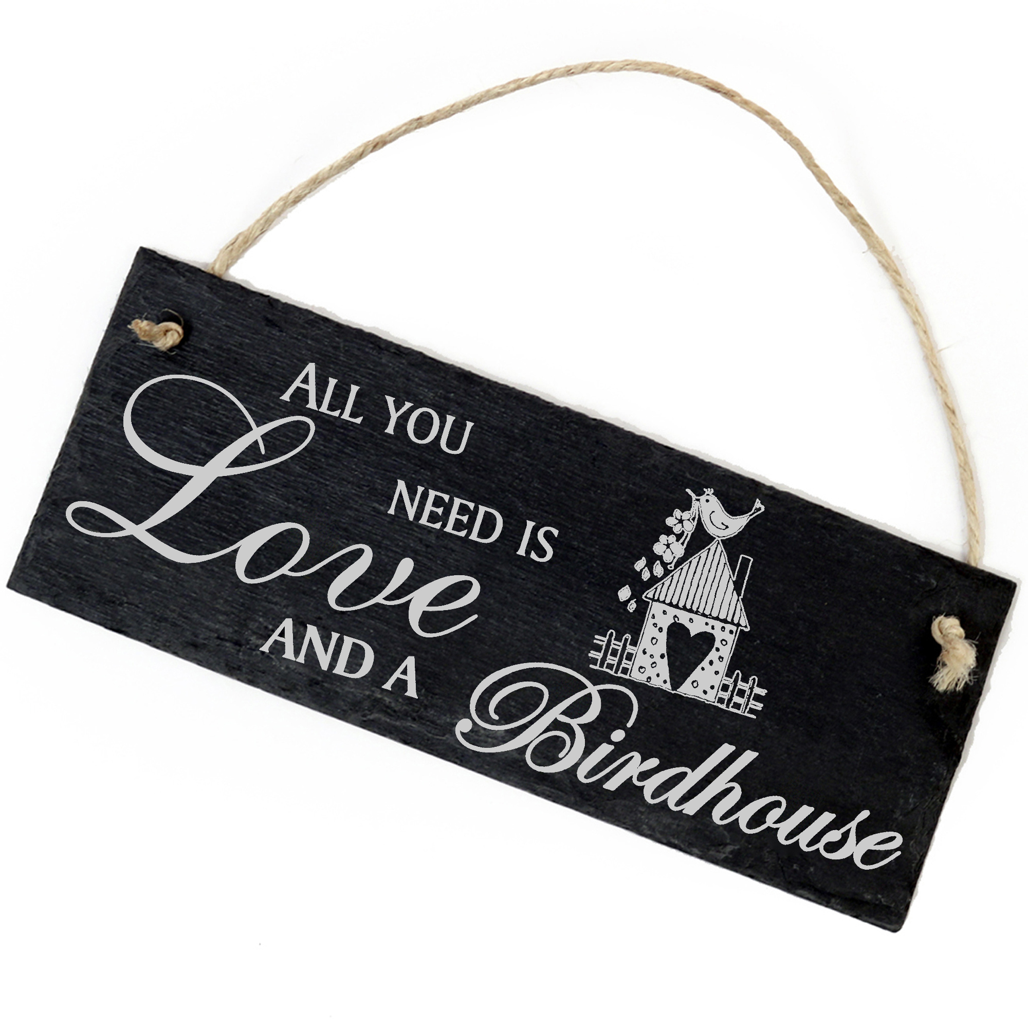 Schiefertafel Deko Vogelhaus Schild 22 x 8 cm - All you need is Love and a Birdhouse