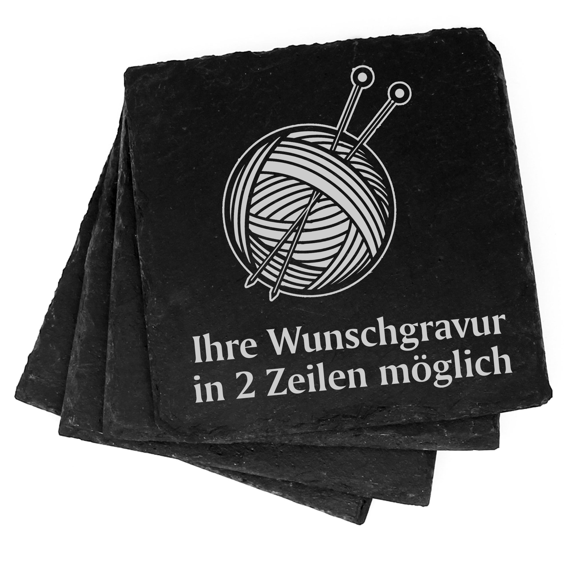 4x Stricken Deko Schiefer Untersetzer Wunschgravur Set - 11 x 11 cm