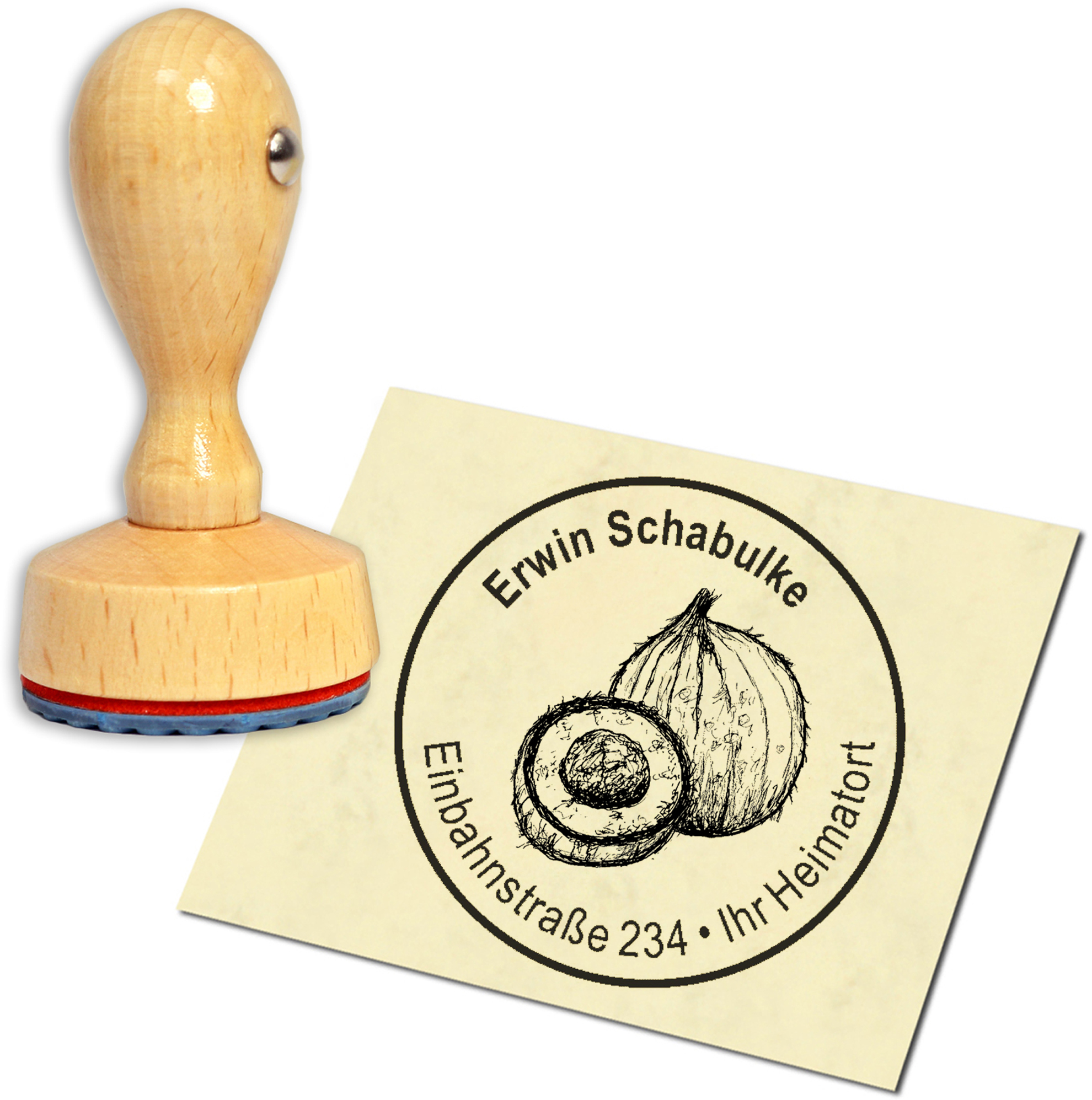Stempel Adressstempel Holzstempel - Kokosnuss - rund 40mm