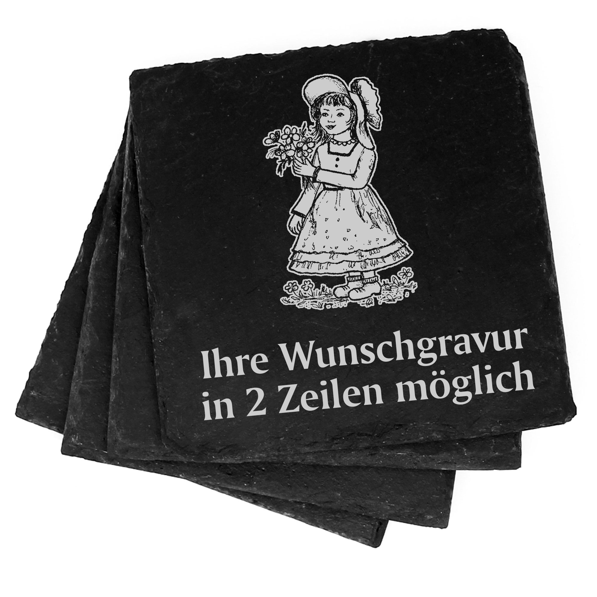 4x kleines Mädchen Deko Schiefer Untersetzer Wunschgravur Set - 11 x 11 cm