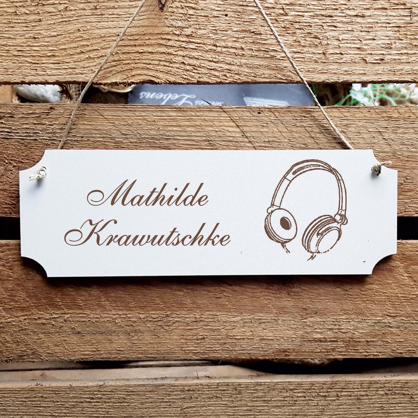 Schild « Kopfhörer » Namensschild Türschild zum Anhängen - 20 x 6,7 cm