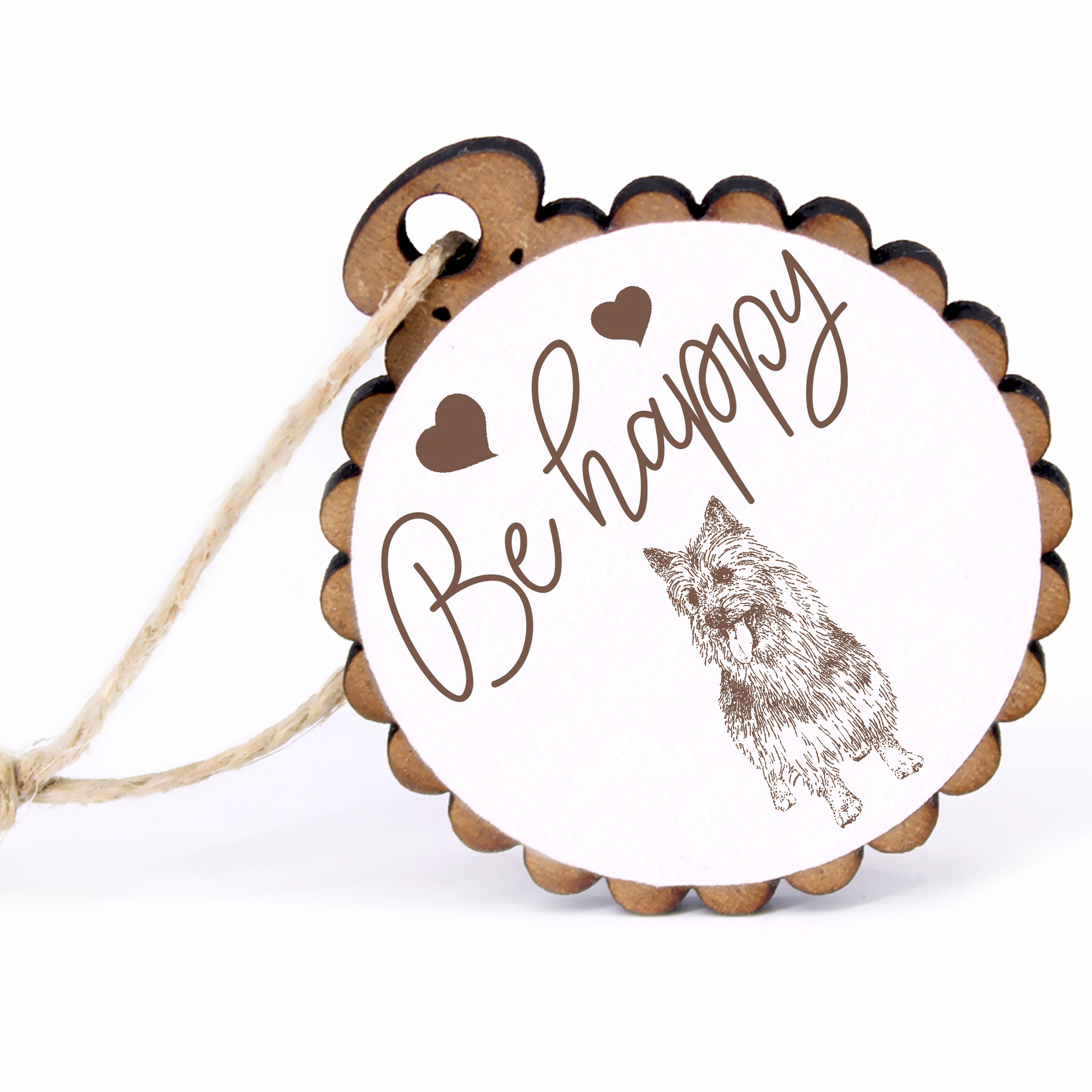 Geschenkanhänger - Be Happy Australian Terrier -  Holz Ø-5cm - mit Juteband