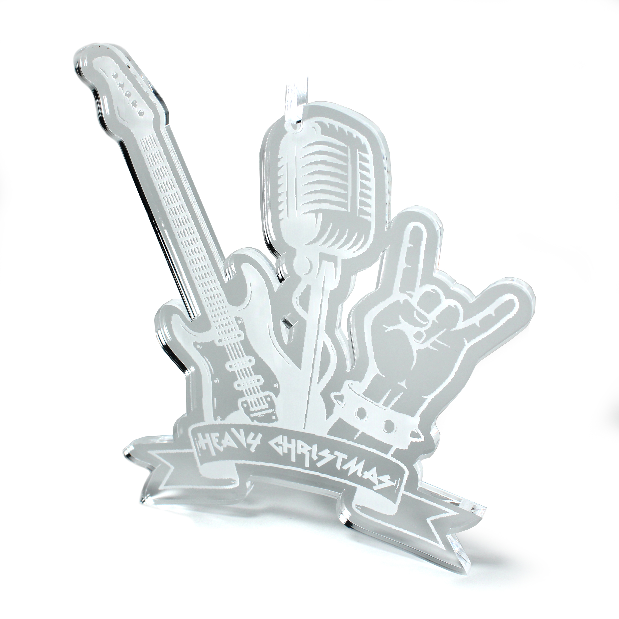 Christbaumanhänger Heavy Christmas Metal aus Acryl – transparente Weihnachtsanhänger mit weißer Gravur