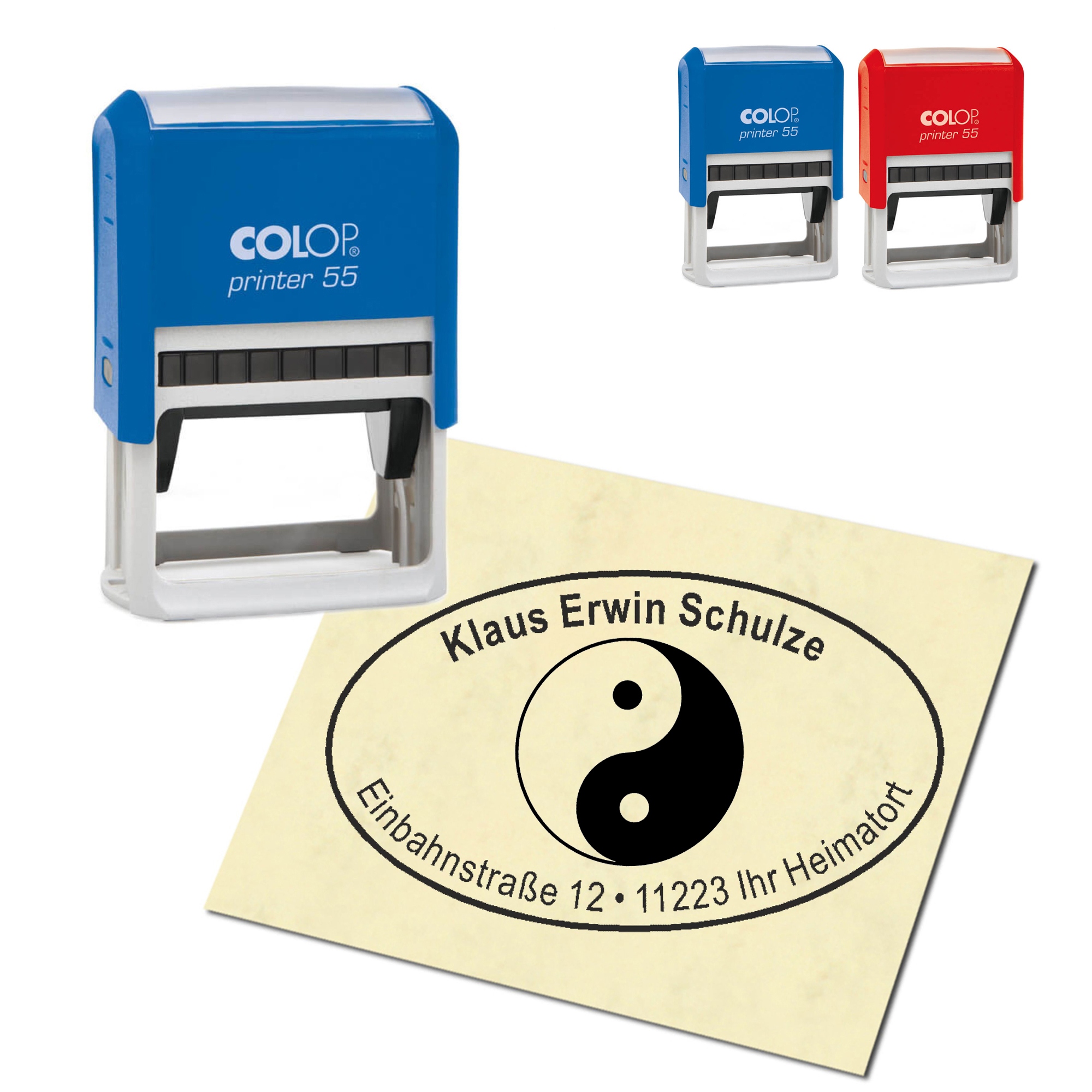 Adressstempel personalisiert Stempel - Yin und Yang - oval 59 x 39 mm