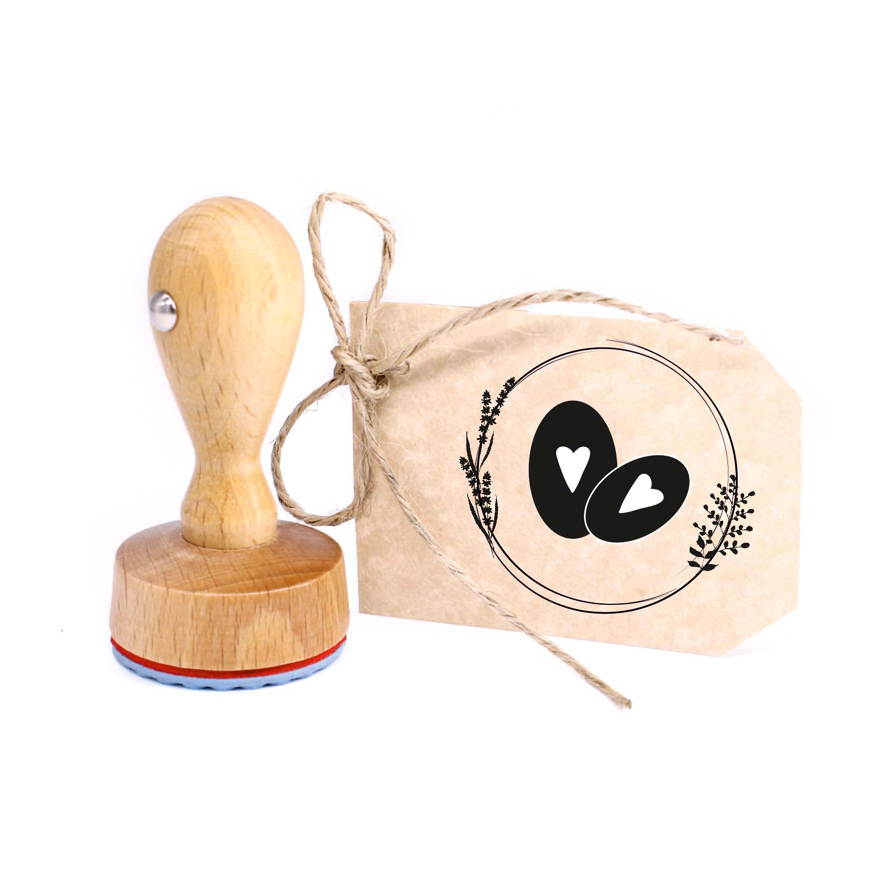 Stempel Eier mit Herz Vintage Kranz - Rundstempel Eierstempel - 39x37 mm
