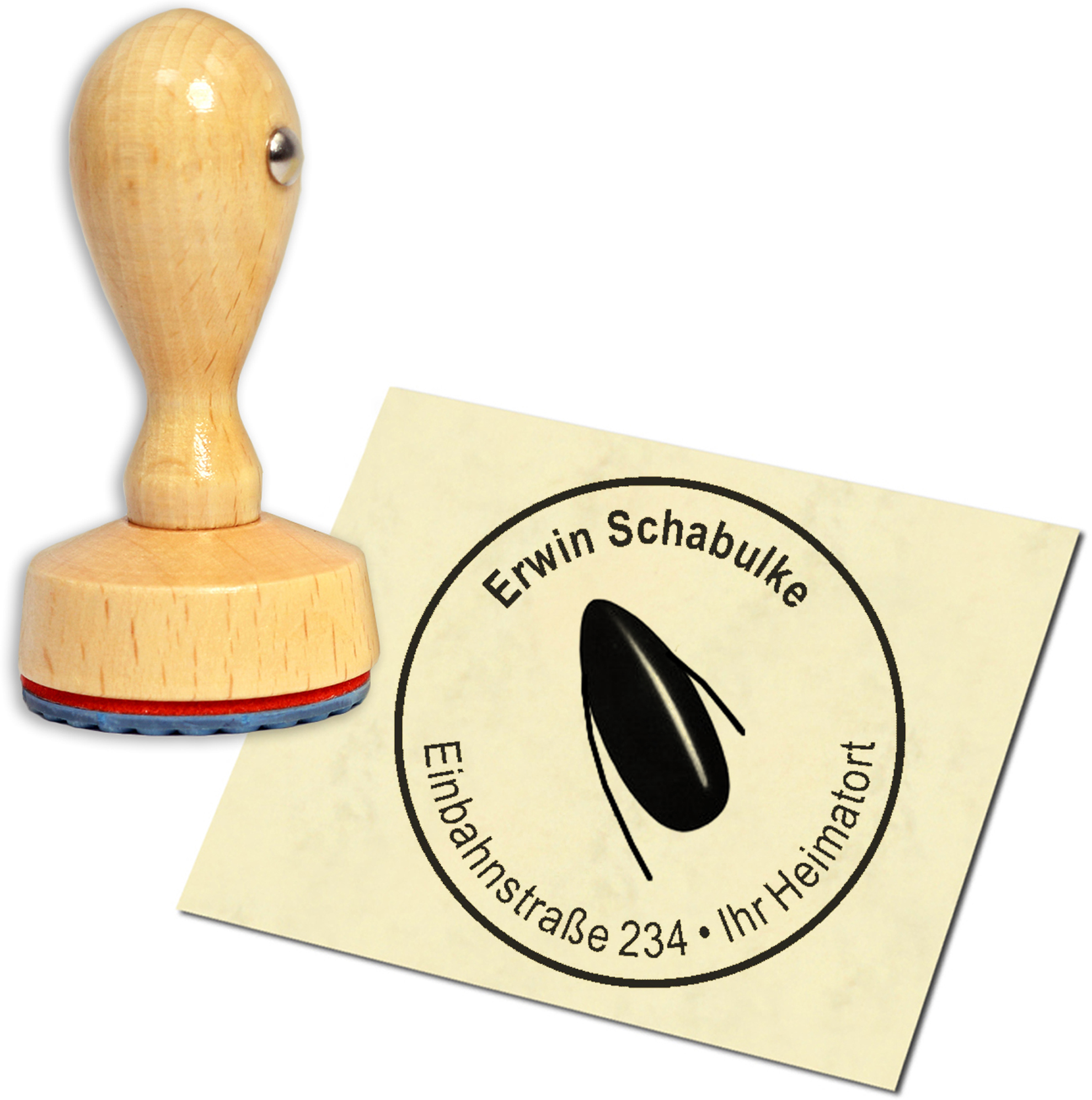 Stempel Adressstempel Holzstempel - Fingernagel - rund 40mm