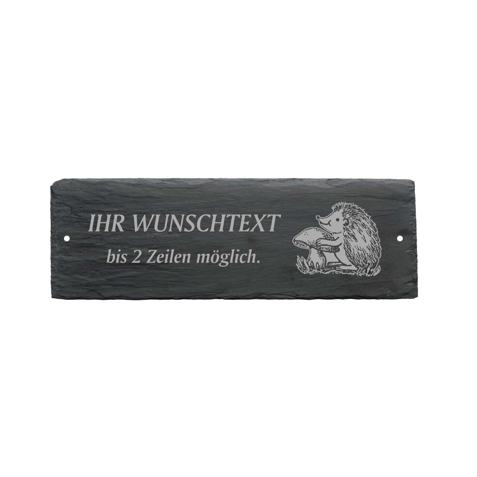 Türschild « IGEL mit PILZ » ca. 22 x 8 cm - aus Schiefer