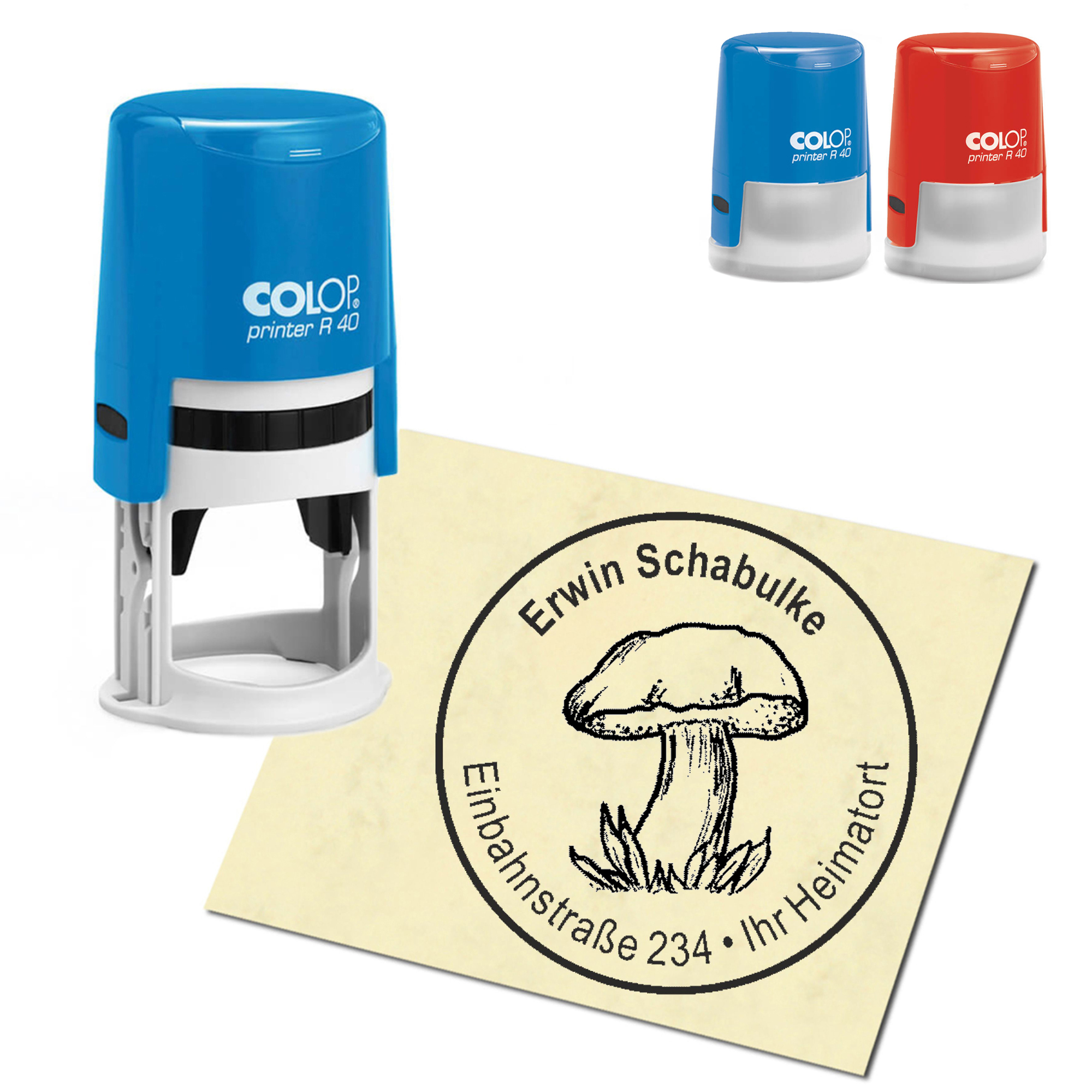 Stempel Adressstempel personalisiert - Pilzmarone - rund &empty; 40mm