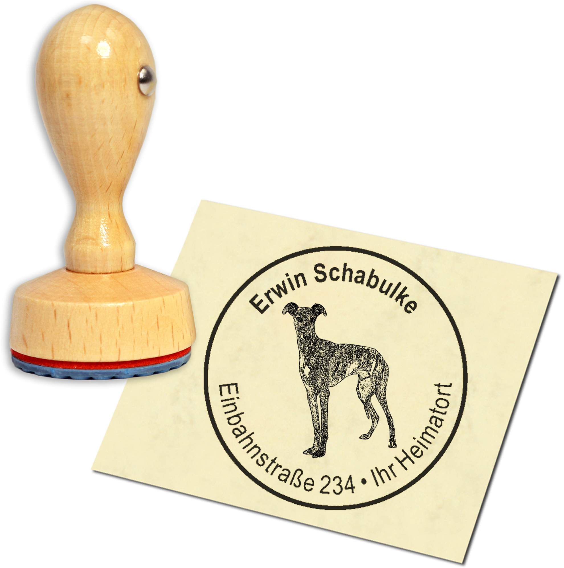Stempel Adressstempel Holzstempel - Galgo Español - rund 40mm