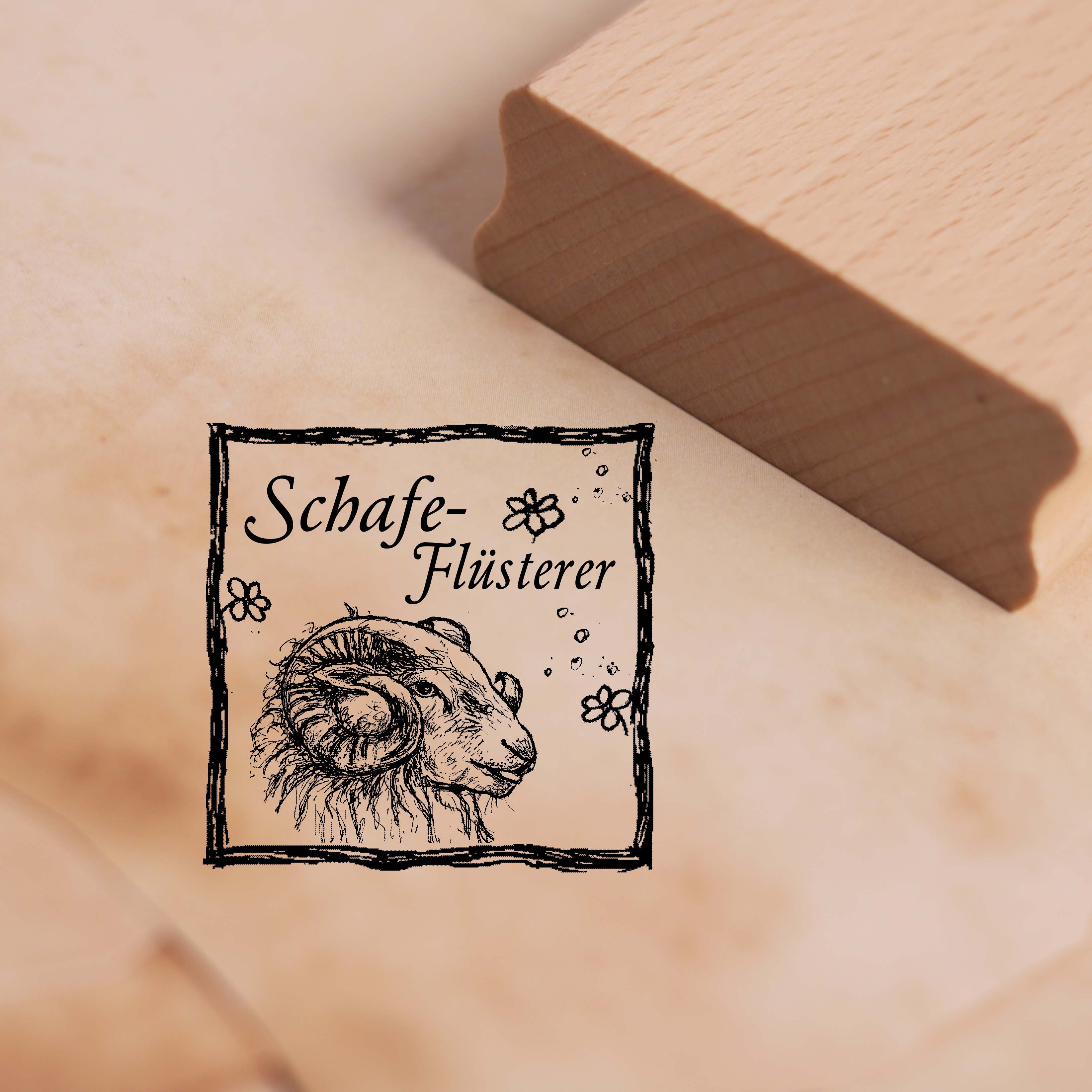 Motivstempel Schafeflüsterer - Stempel Holzstempel 48 x 48 mm