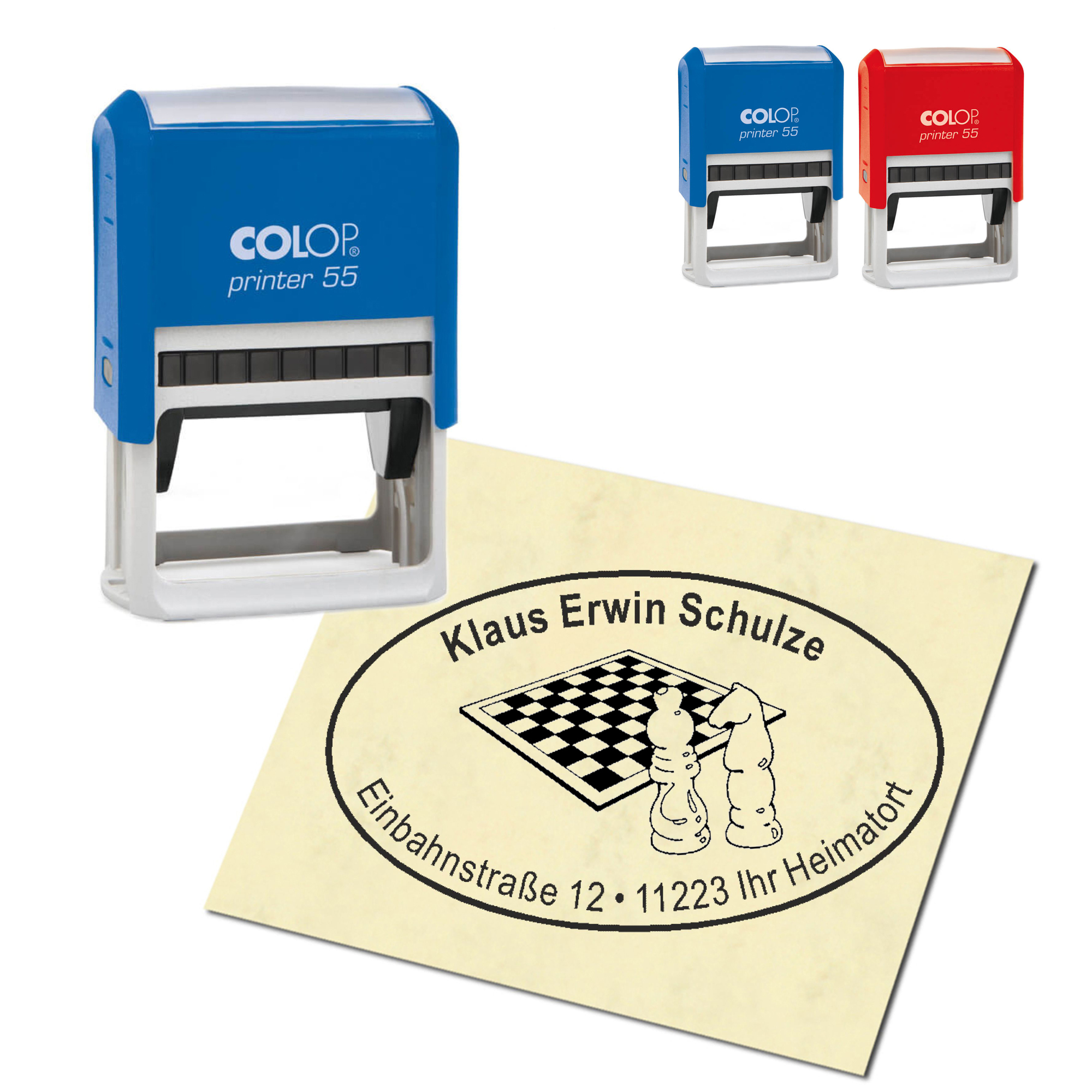 Adressstempel personalisiert Stempel - Schach - oval 59 x 39 mm