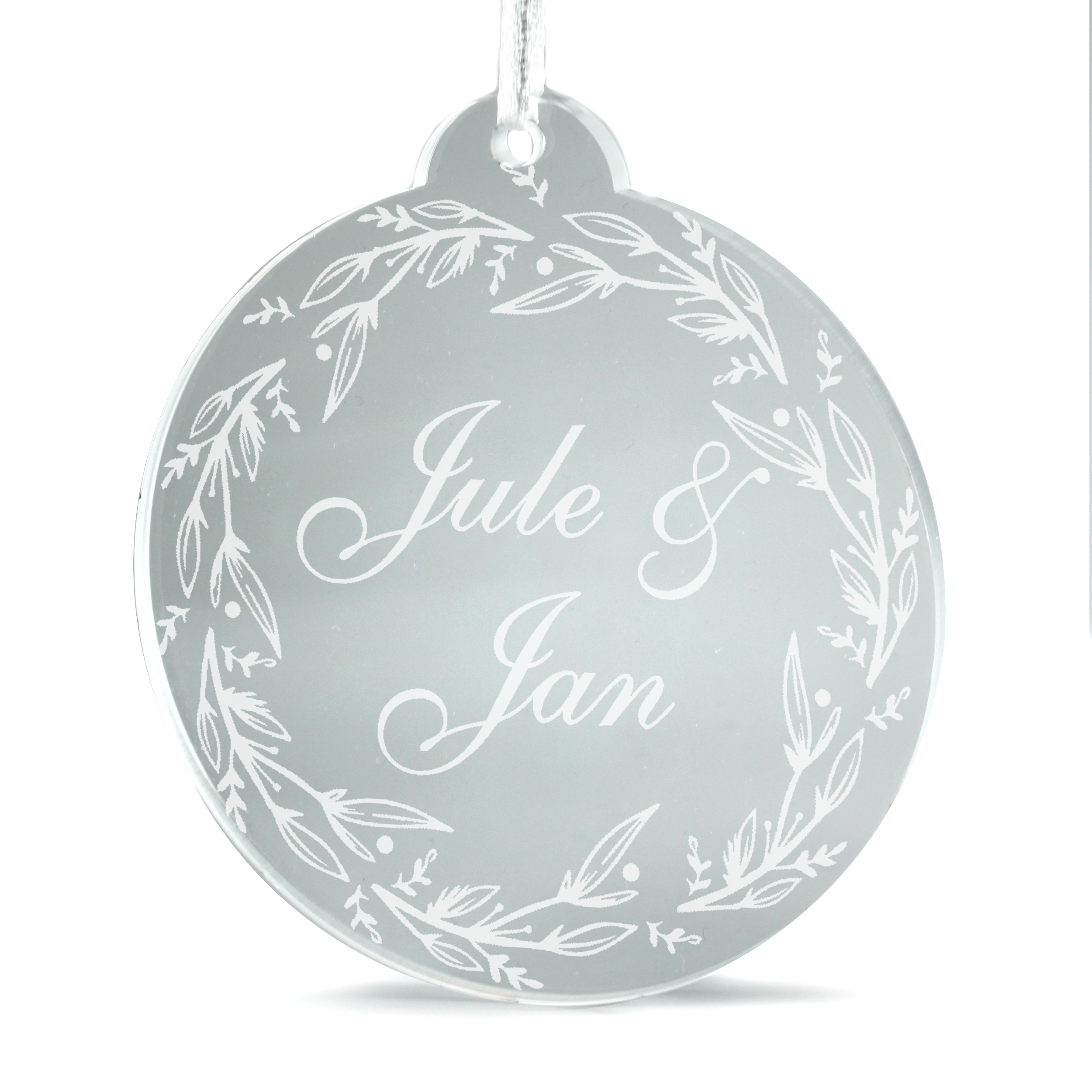 Christbaumanhänger Vintagekranz Personalisiert aus Acryl – transparente Weihnachtsanhänger mit weißer Gravur