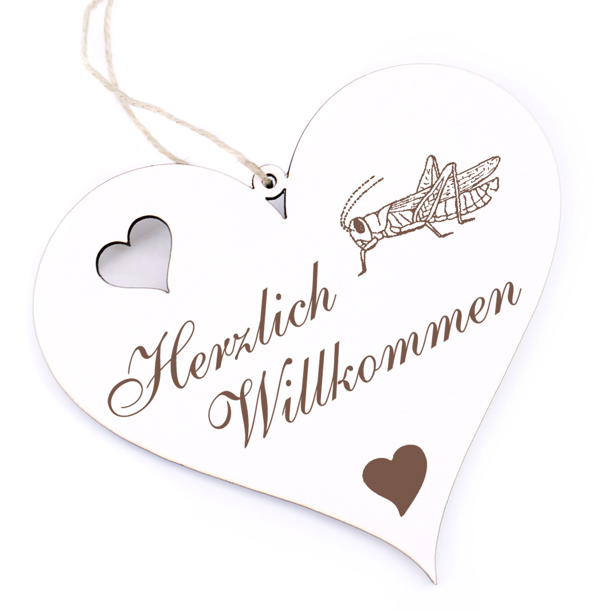 Herzlich Willkommen Schild - Heuschrecke - Deko Herz Holz