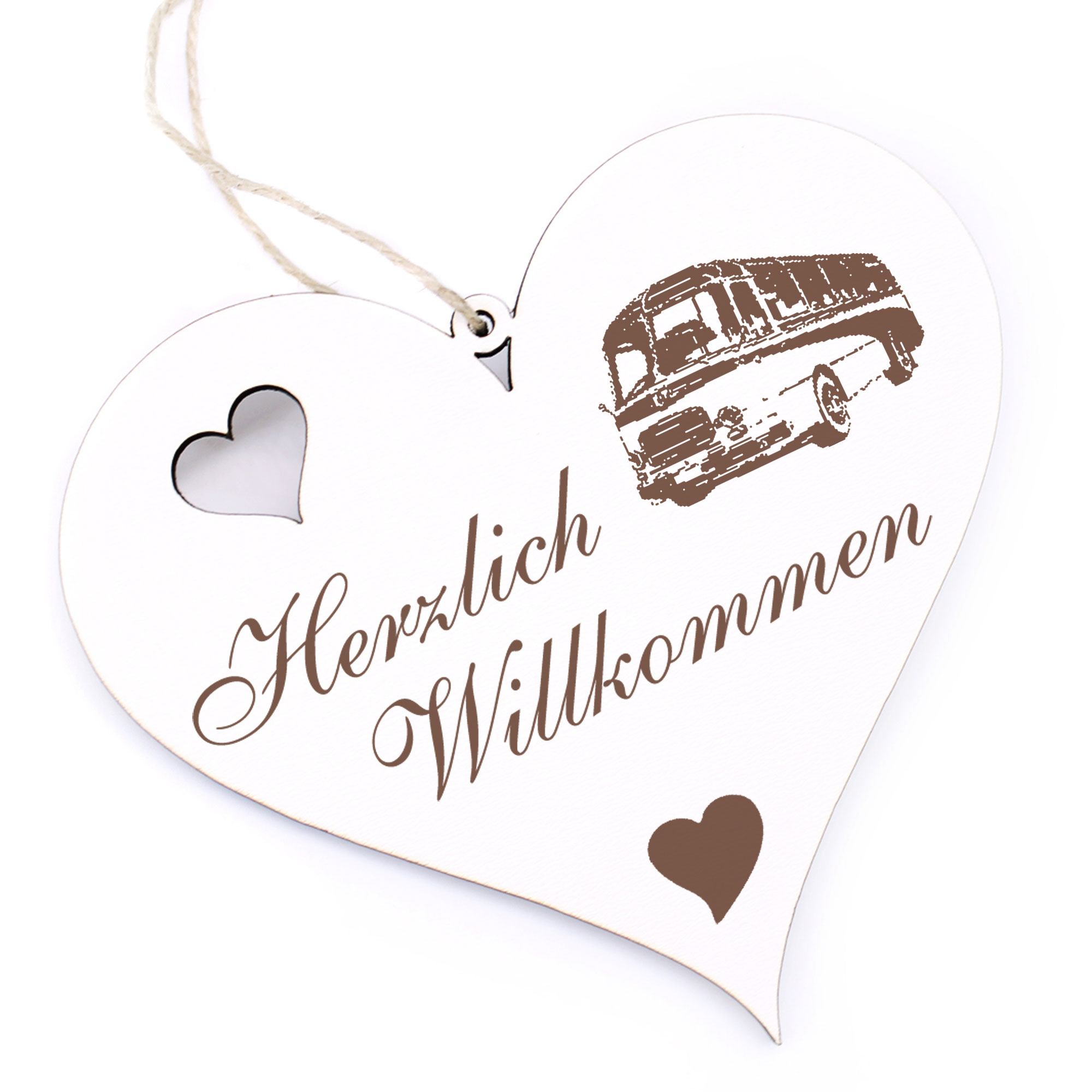 Herzlich Willkommen Schild - alter Bus - Deko Herz Holz