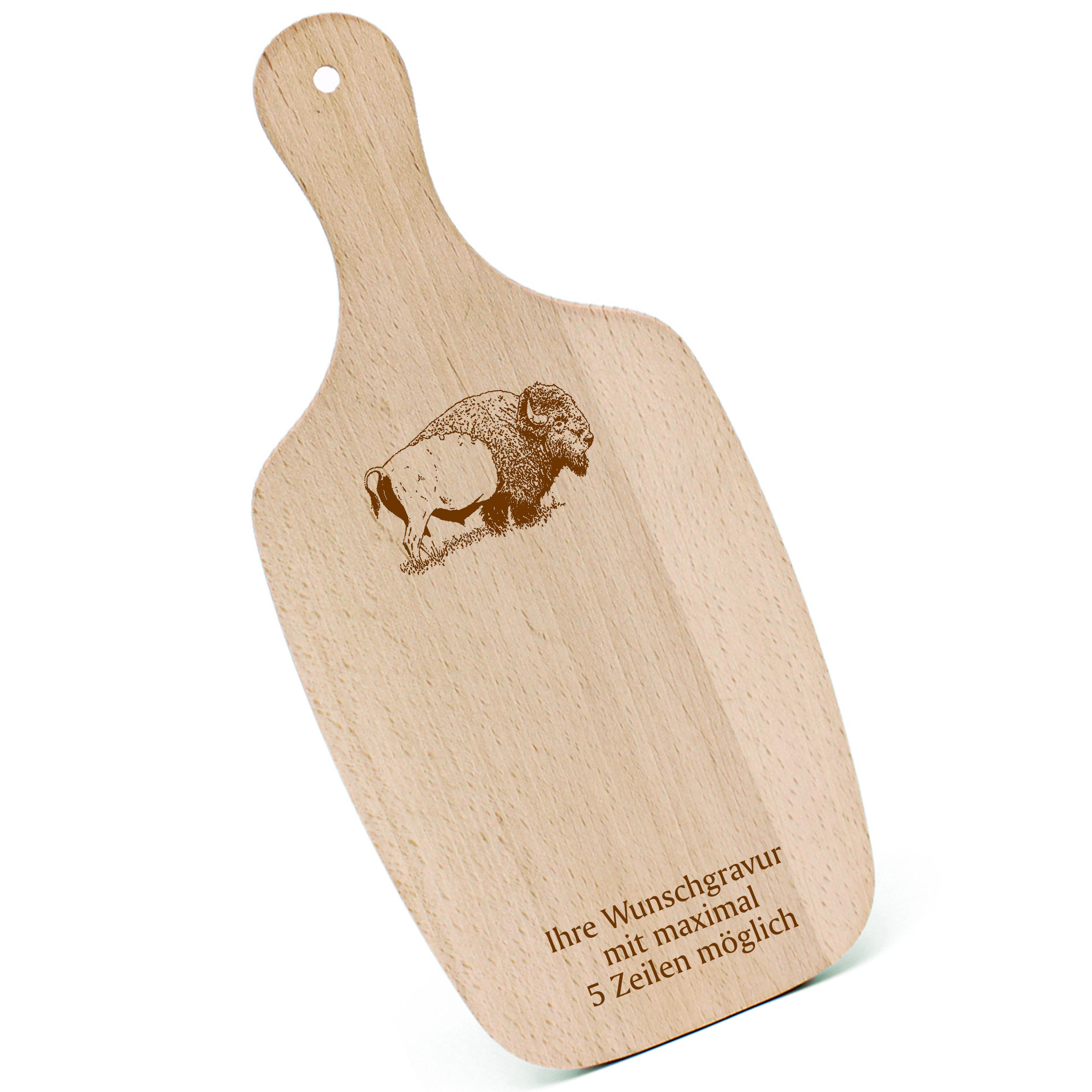 Schneidebrett Frühstücksbrettchen - Bison - mit Griff 330x150mm