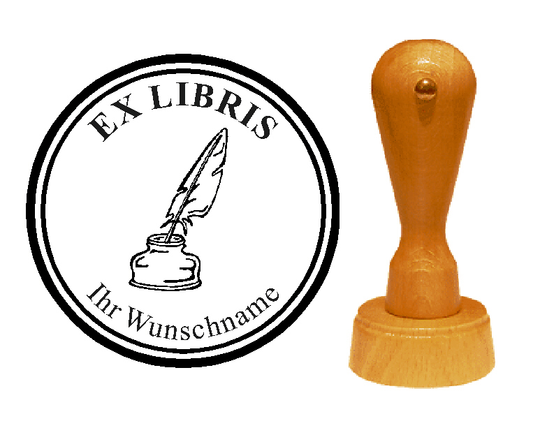 Ex Libris Stempel « Feder im Tintenfass » mit persönlichem Namen