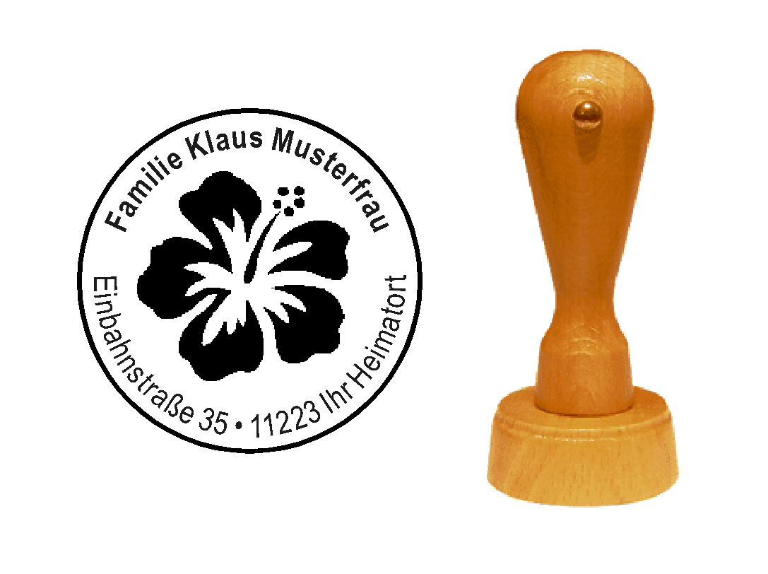 « Hibiskus » Holzstempel mit persönlichem Wunschtext