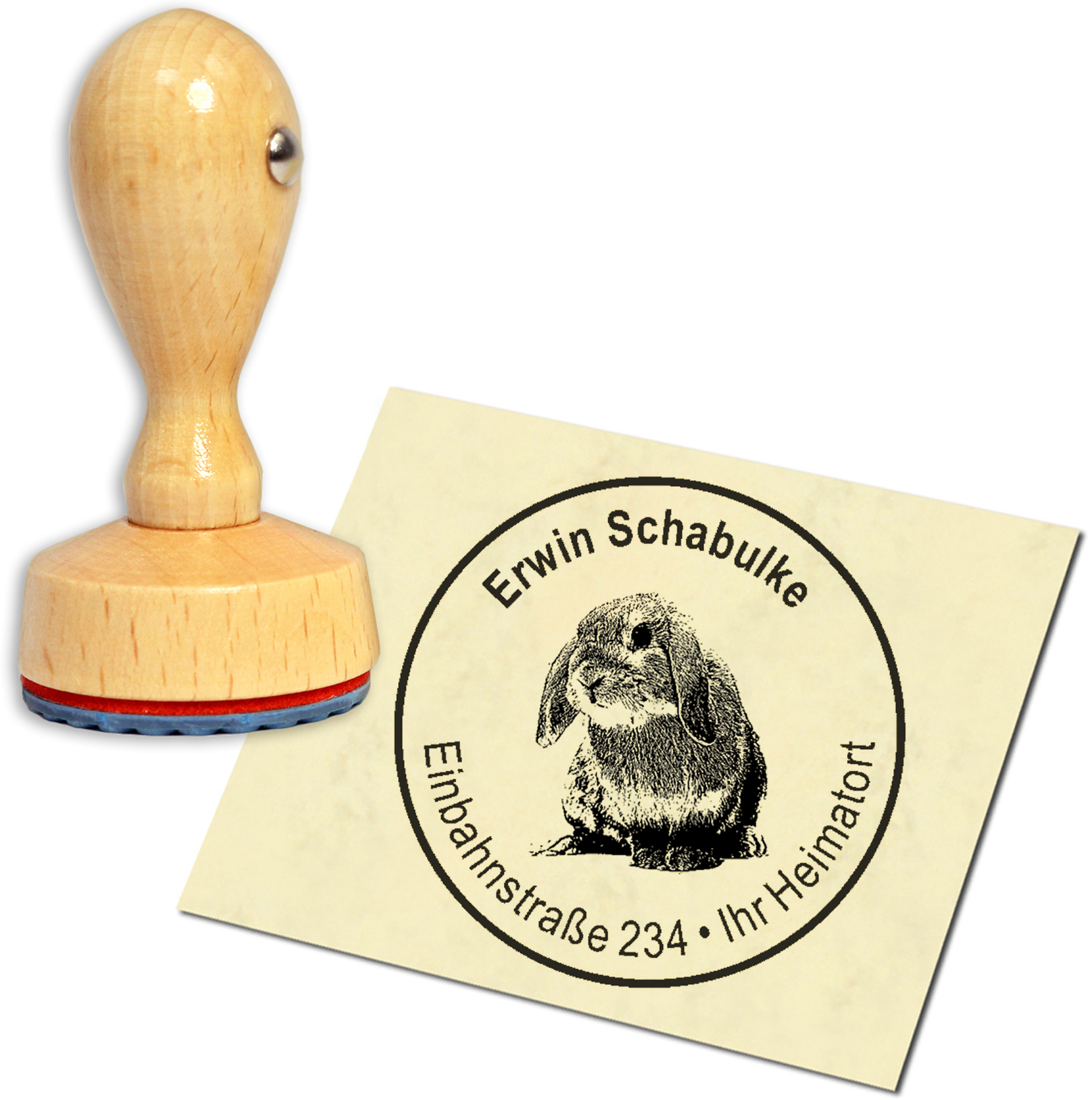 Stempel Adressstempel Holzstempel - Zwergkaninchen - rund 40mm