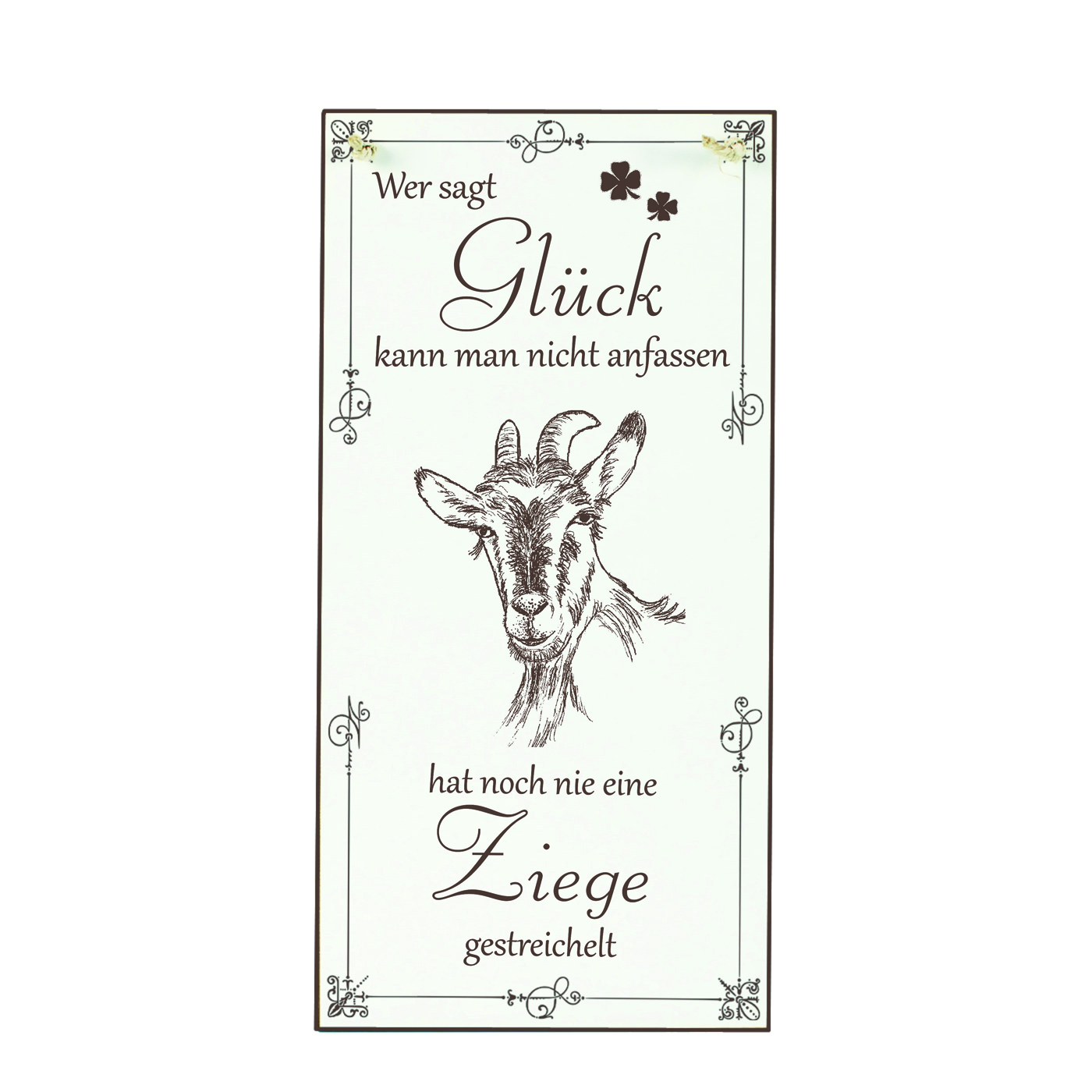 Schild Ziege Glück kann man streicheln Spruch - Vintage Dekoschild Tiere Türschild  10 x 20 cm