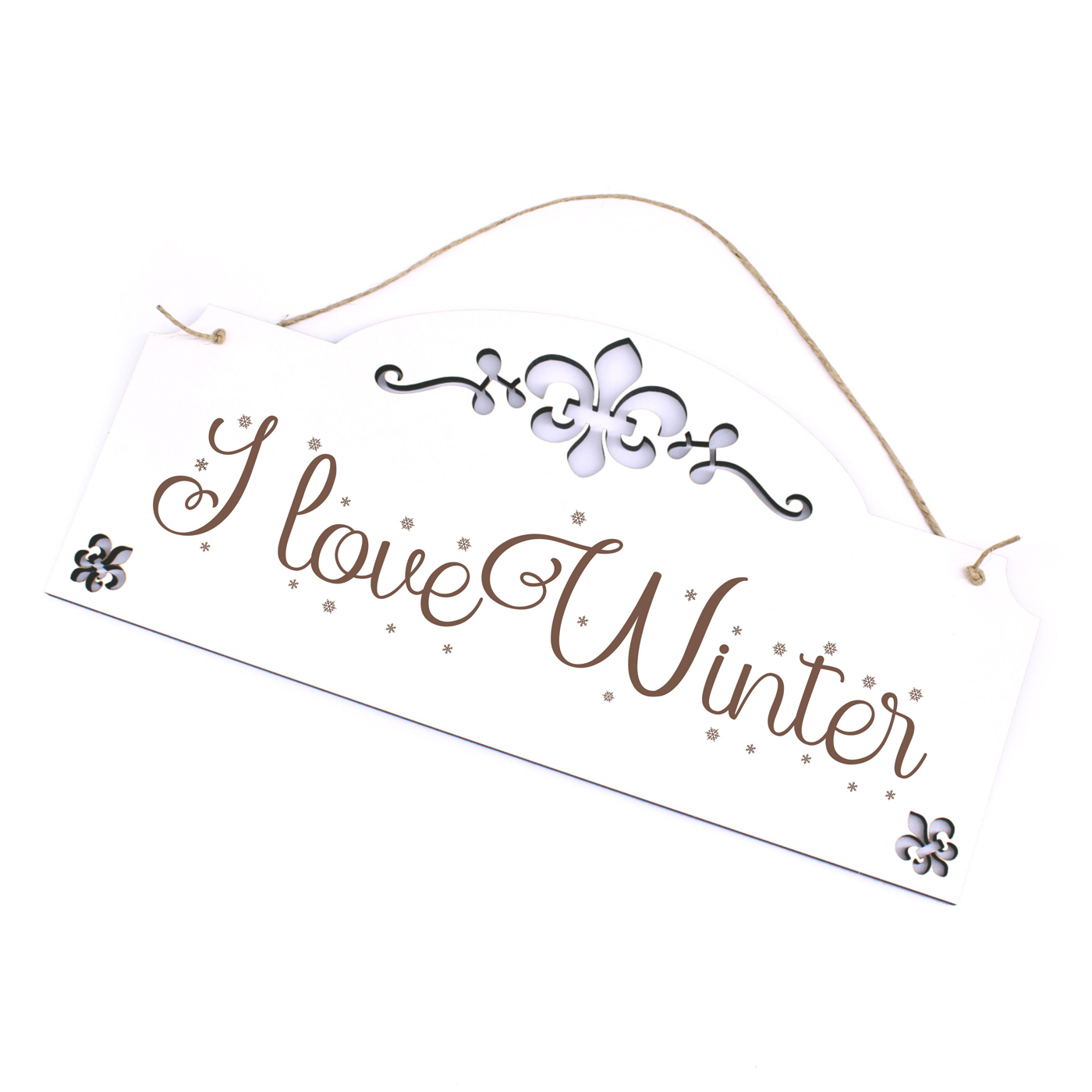 Schild I love Winter - Schneeflocken Türschild mit Ornamenten 28x13 cm