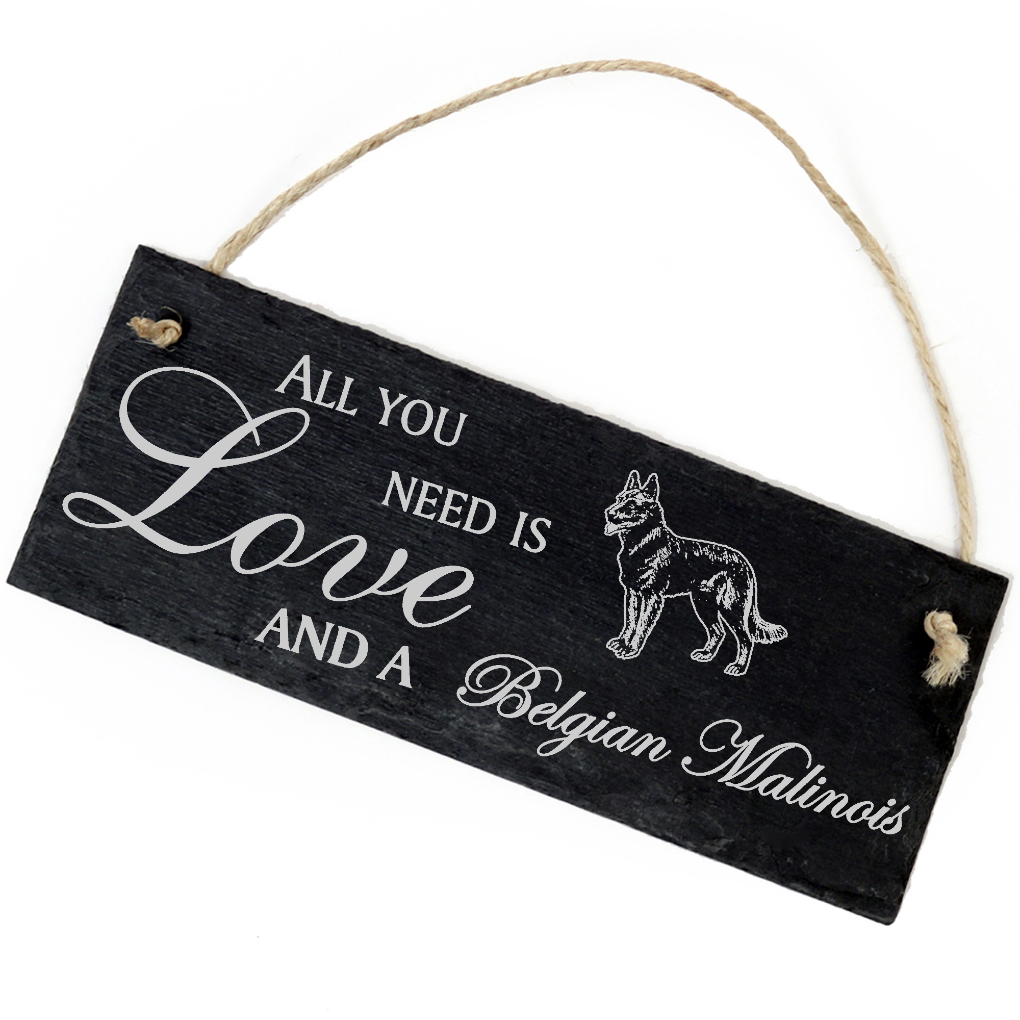 Schiefertafel Deko belgischer Schäferhund Malinois Schild 22 x 8 cm - All you need is Love and a Bel
