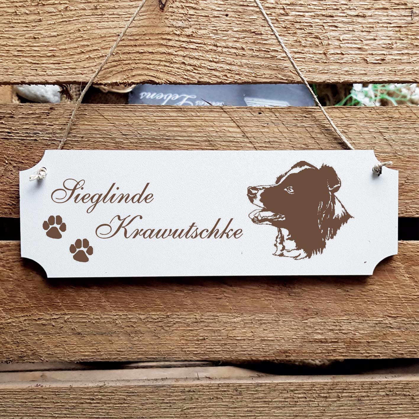 Schild « Australian Shepherd Kopf » Namensschild Türschild zum Anhängen - 20 x 6,7 cm