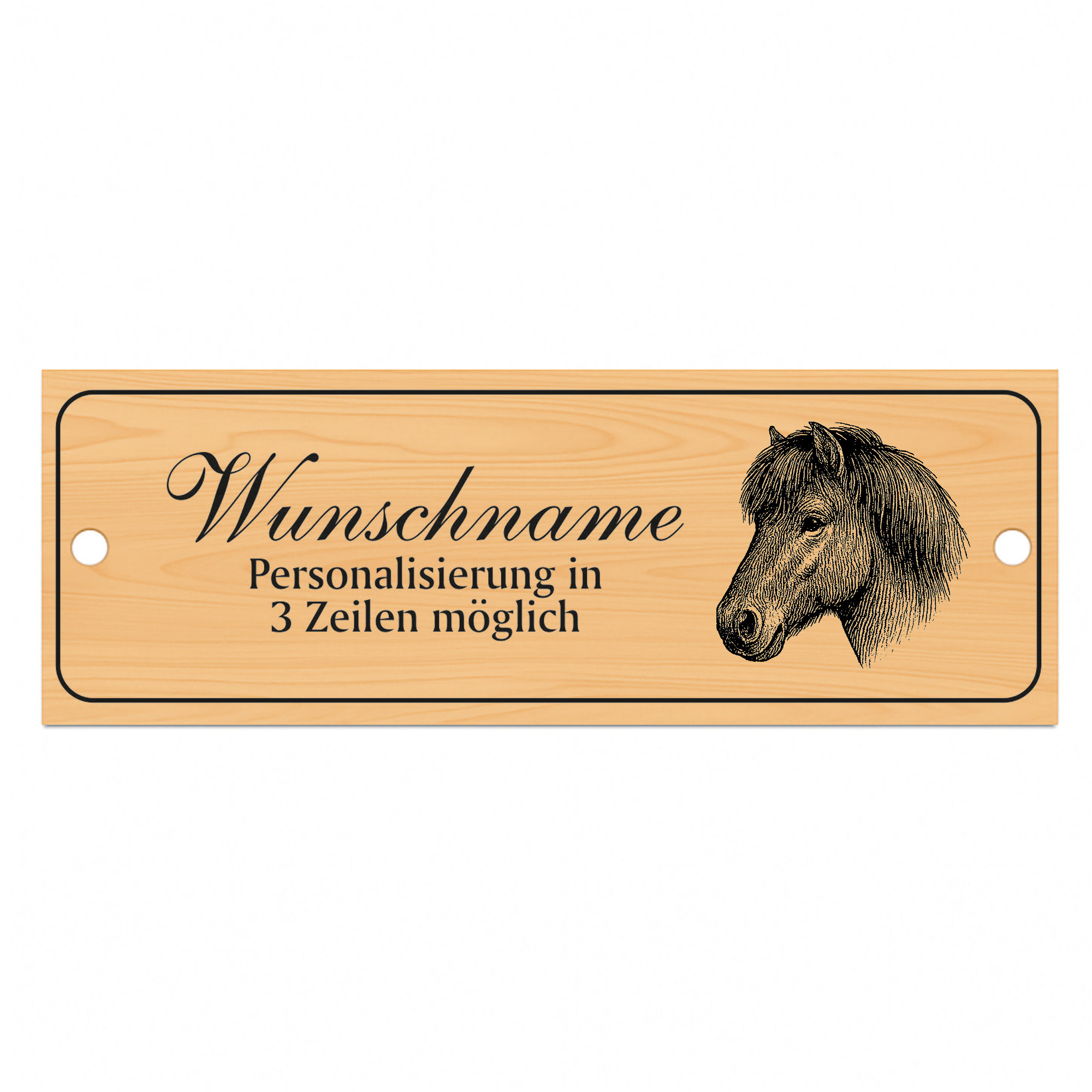 Stallschild Isländer Islandpferd personalisierbar mit Wunschtext – Stalltafel Pferdeschild Pferdebox Holzoptik - 20×7,5 cm