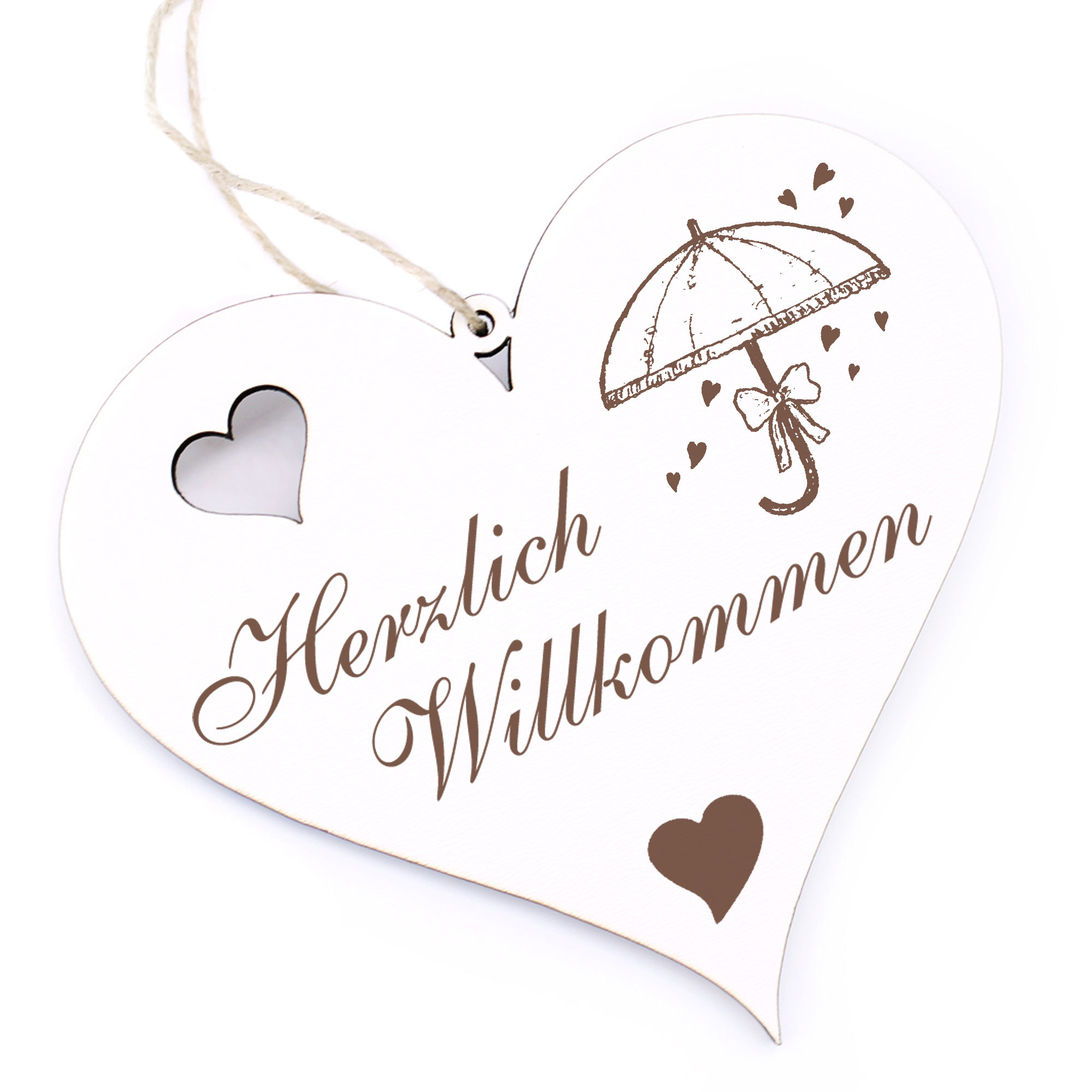 Herzlich Willkommen Schild - Regenschirm mit Herzen - Deko Herz Holz