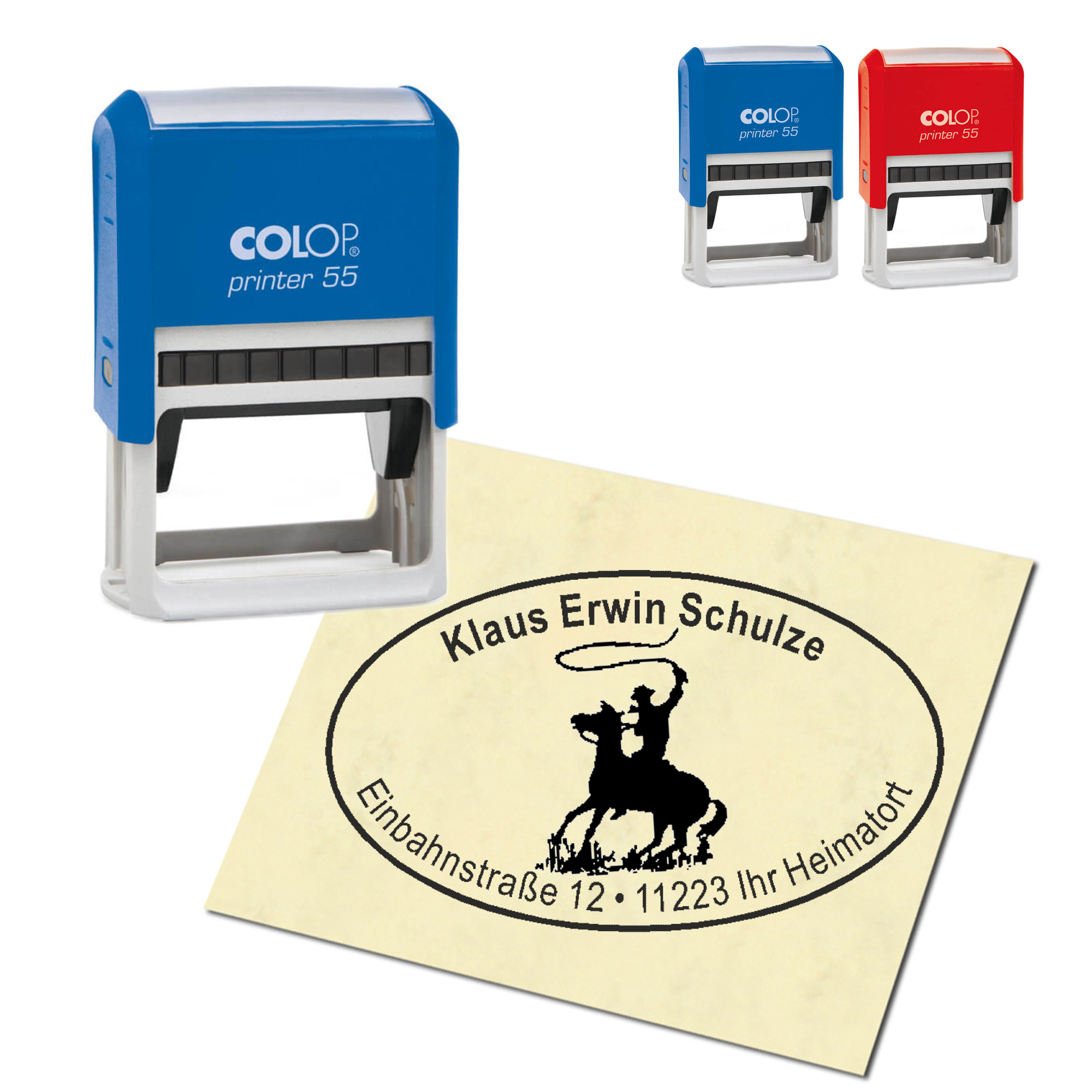 Adressstempel personalisiert Stempel - Cowboy - oval 59 x 39 mm