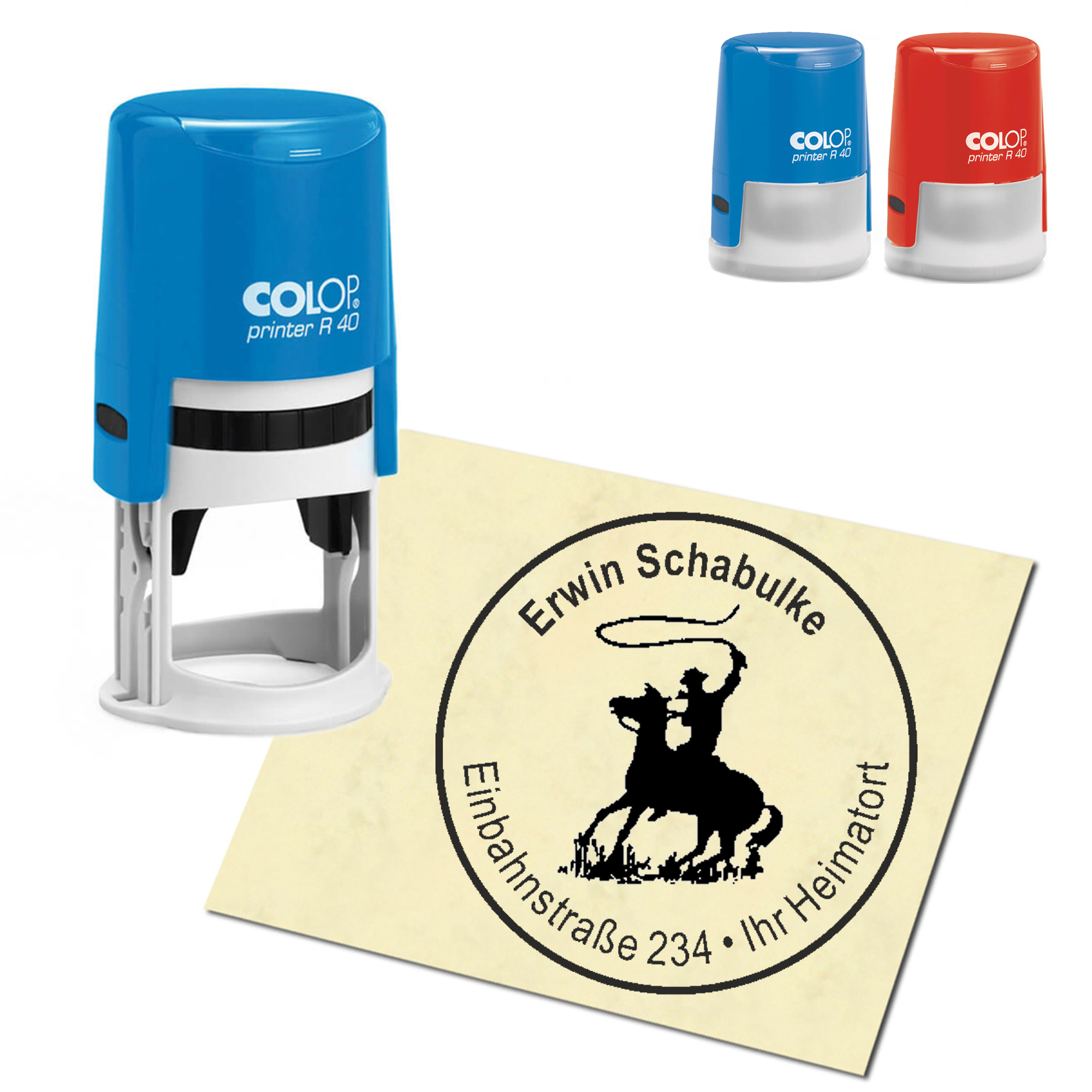 Stempel Adressstempel personalisiert - Cowboy - rund &empty; 40mm