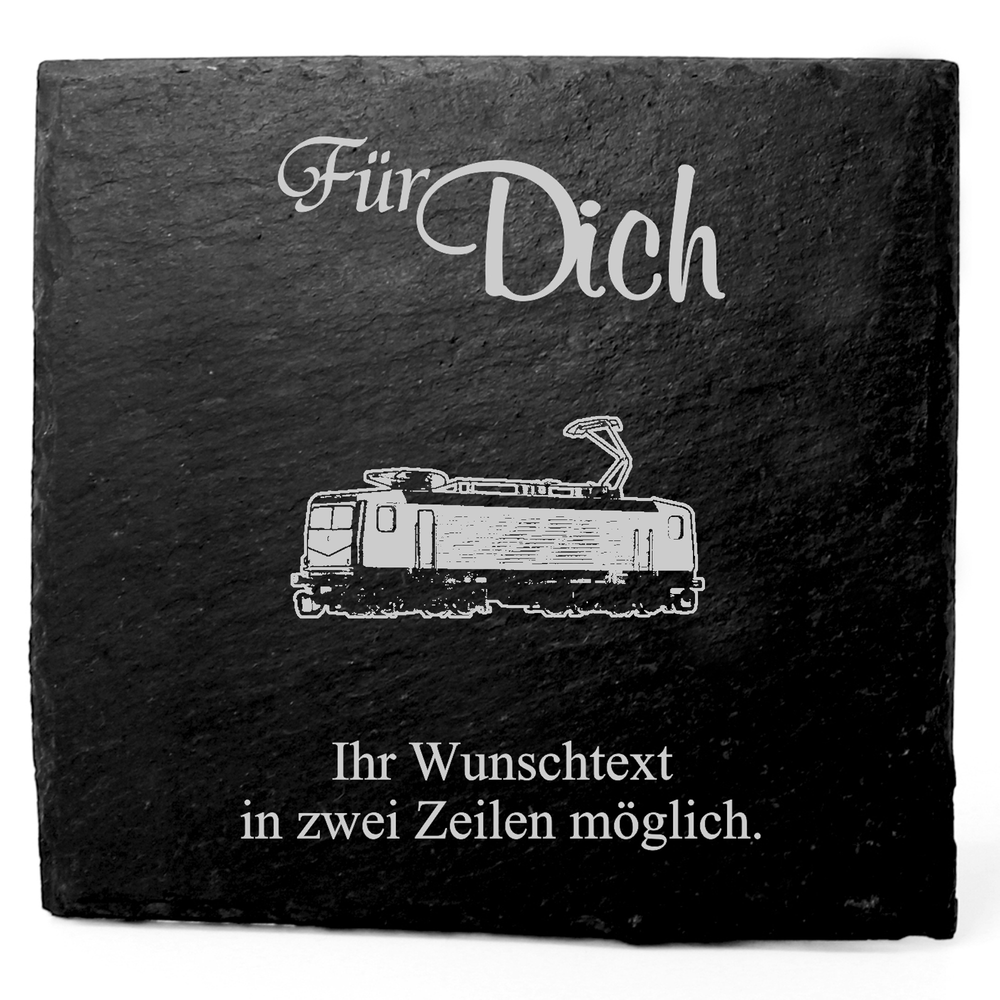 Deko Schiefer Untersetzer personalisiert Lok - Für Dich - 11x11cm