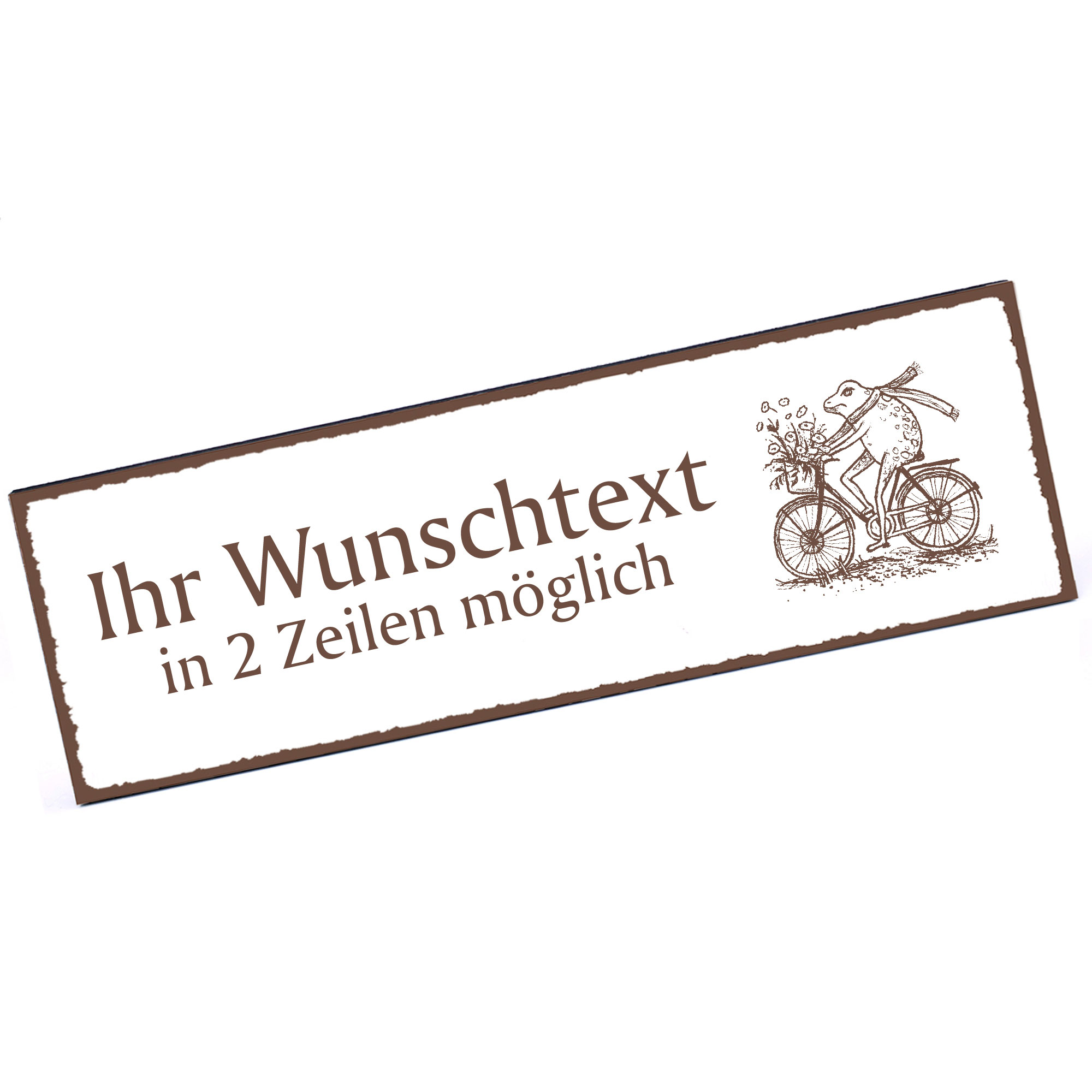Türschild Frosch auf Fahrrad  Namensschild personalisiert mit Gravur - 150mm x 50mm - selbstklebend
