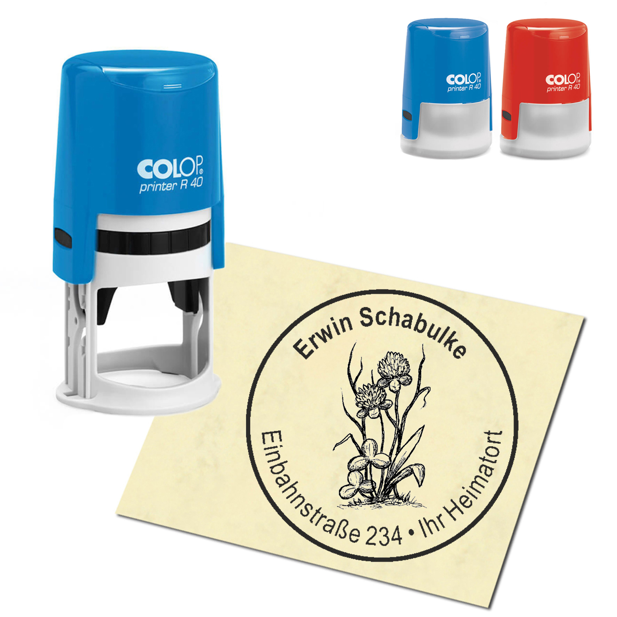 Stempel Adressstempel personalisiert - Kleeblume - rund &empty; 40mm