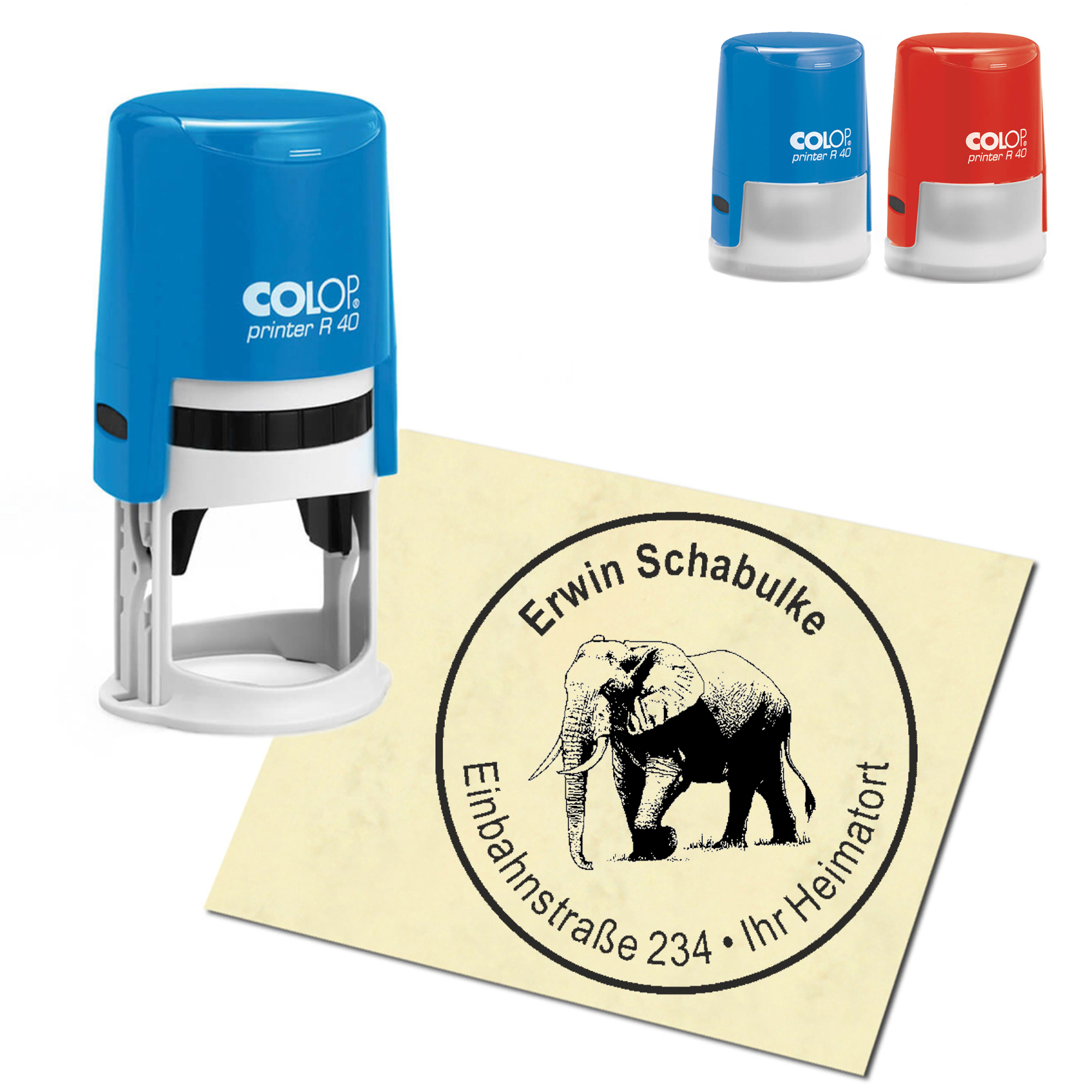Stempel Adressstempel personalisiert - Elefant - rund &empty; 40mm