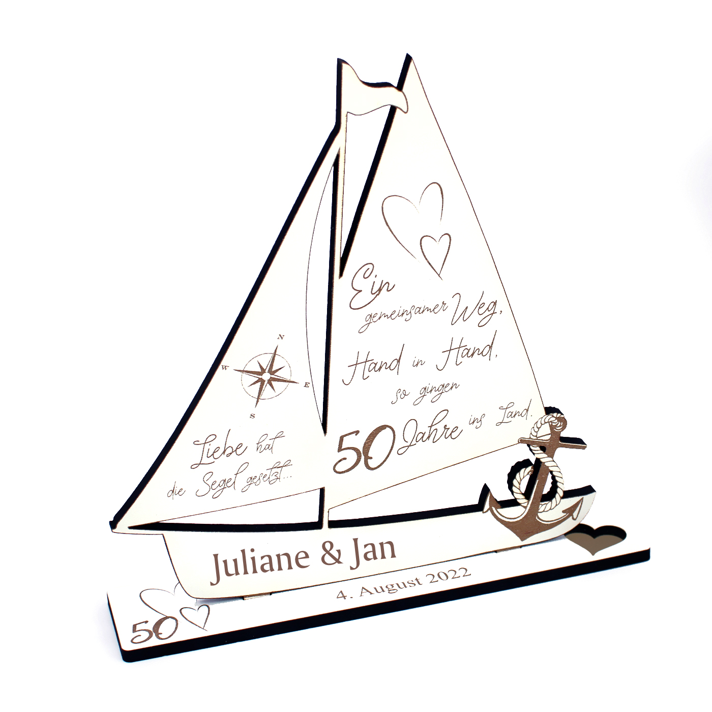 Goldene Hochzeit Deko Hochzeitstag 50 Jahre Jubiläum personalisiert Holz Aufsteller Schiff 18x20cm