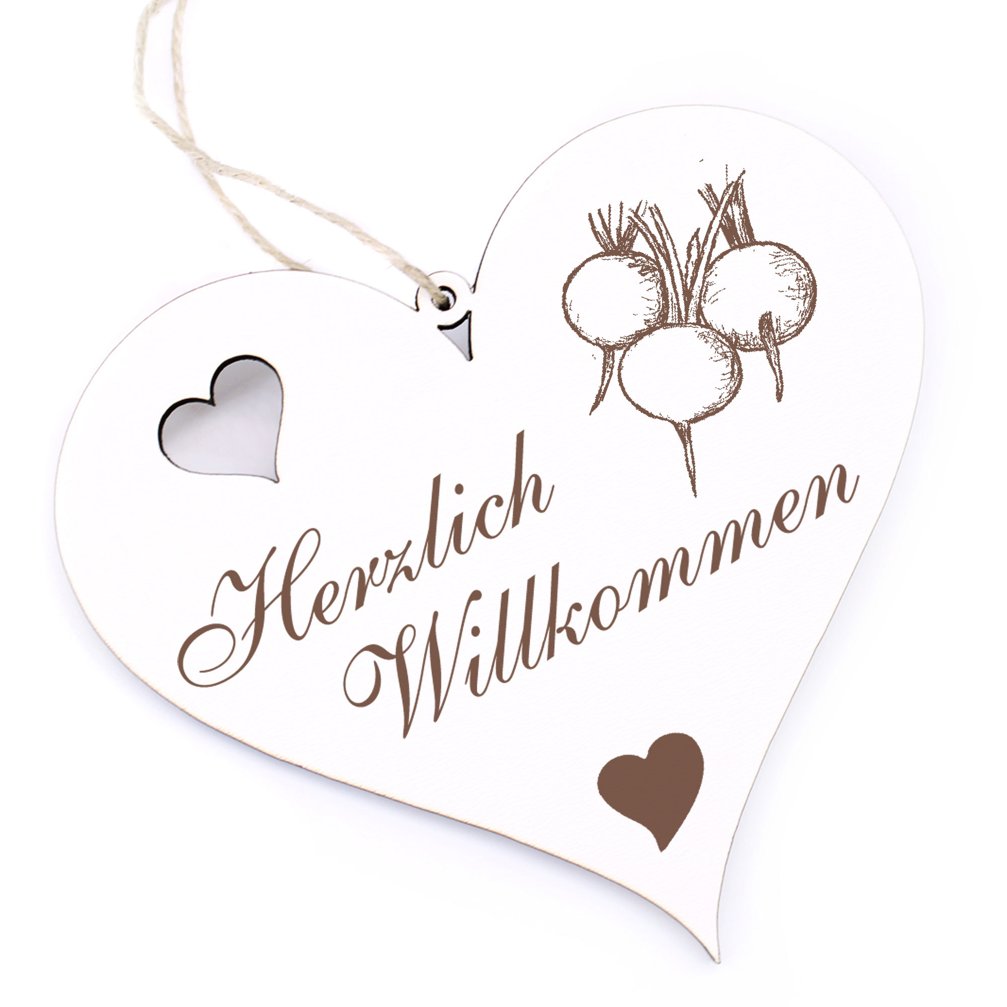 Herzlich Willkommen Schild - Radieschen - Deko Herz Holz
