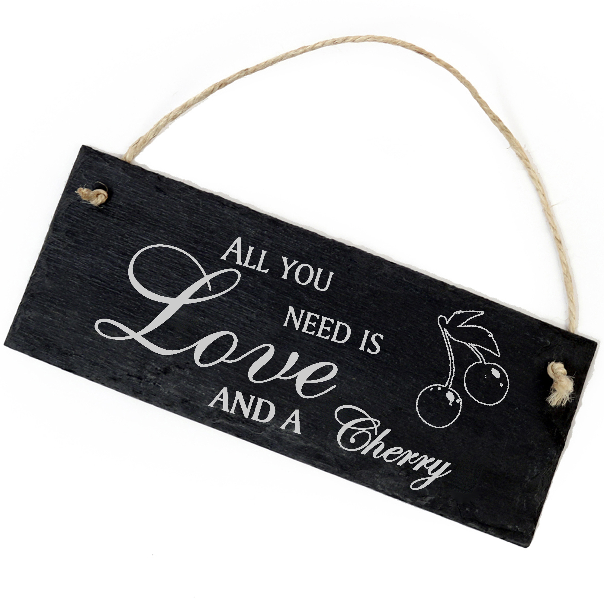 Schiefertafel Deko Kirsche Schild 22 x 8 cm - All you need is Love and a Cherry