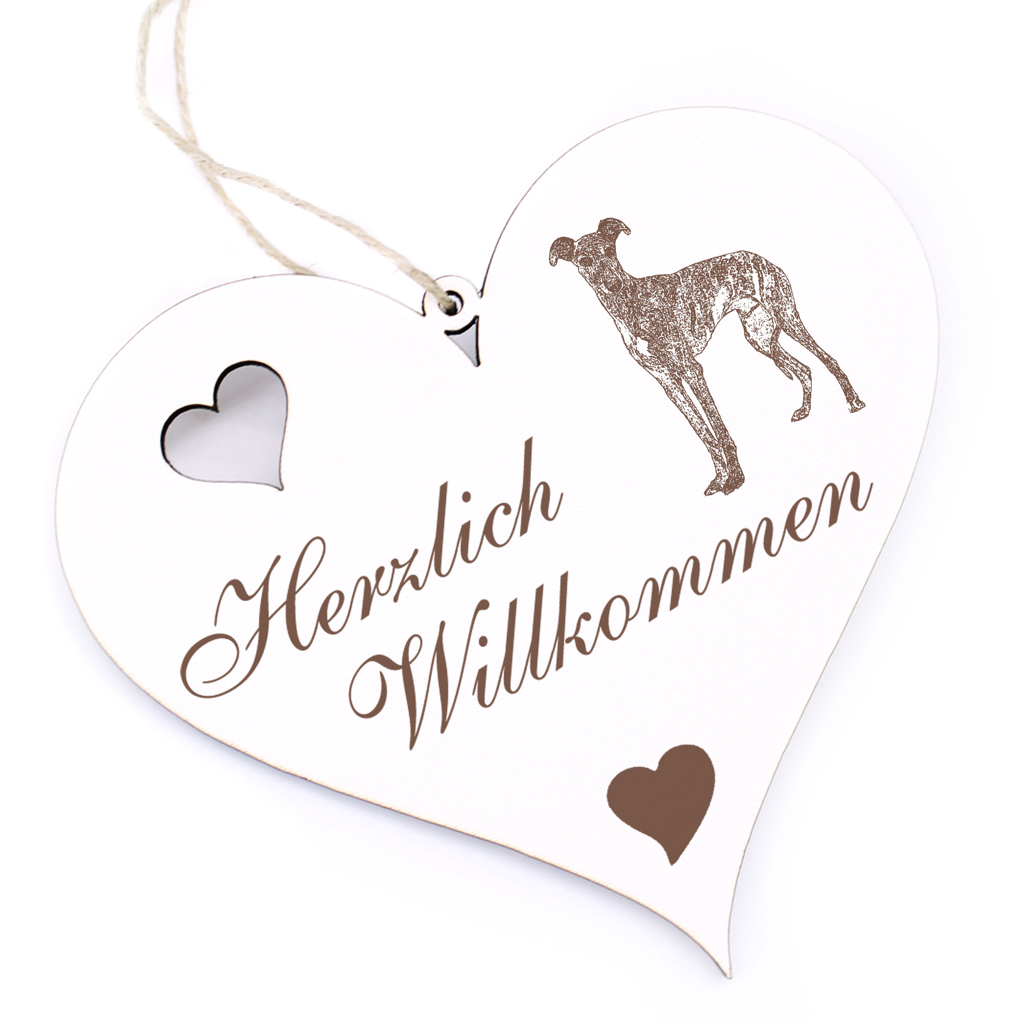 Herzlich Willkommen Schild - Galgo Español - Deko Herz Holz