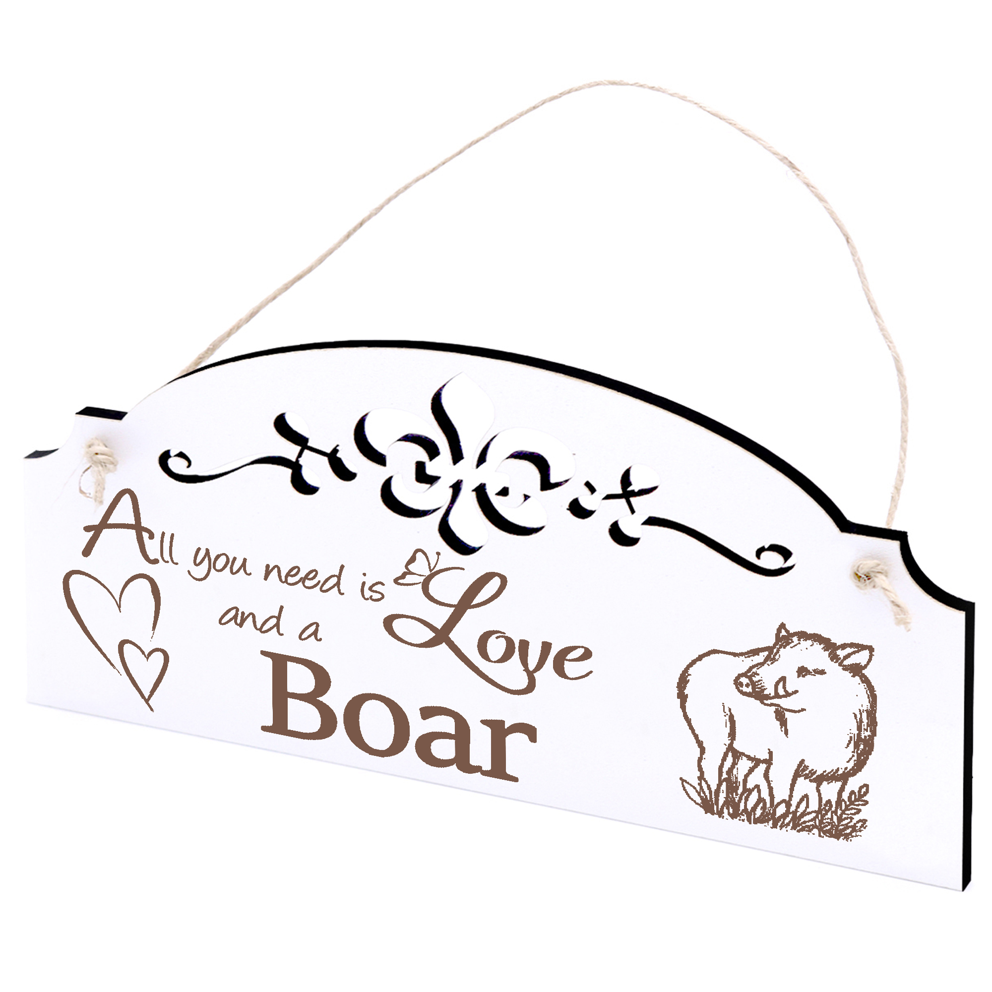 Schild niedlicher Keiler Wildschwein Deko 20x10cm - All you need is Love and a Boar - Holz