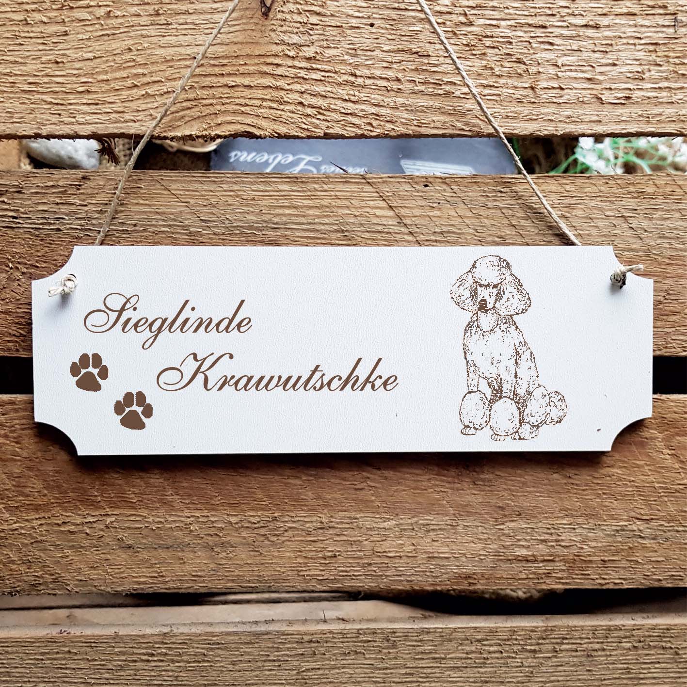 Schild « Pudel 03 » Namensschild Türschild zum Anhängen - 20 x 6,7 cm