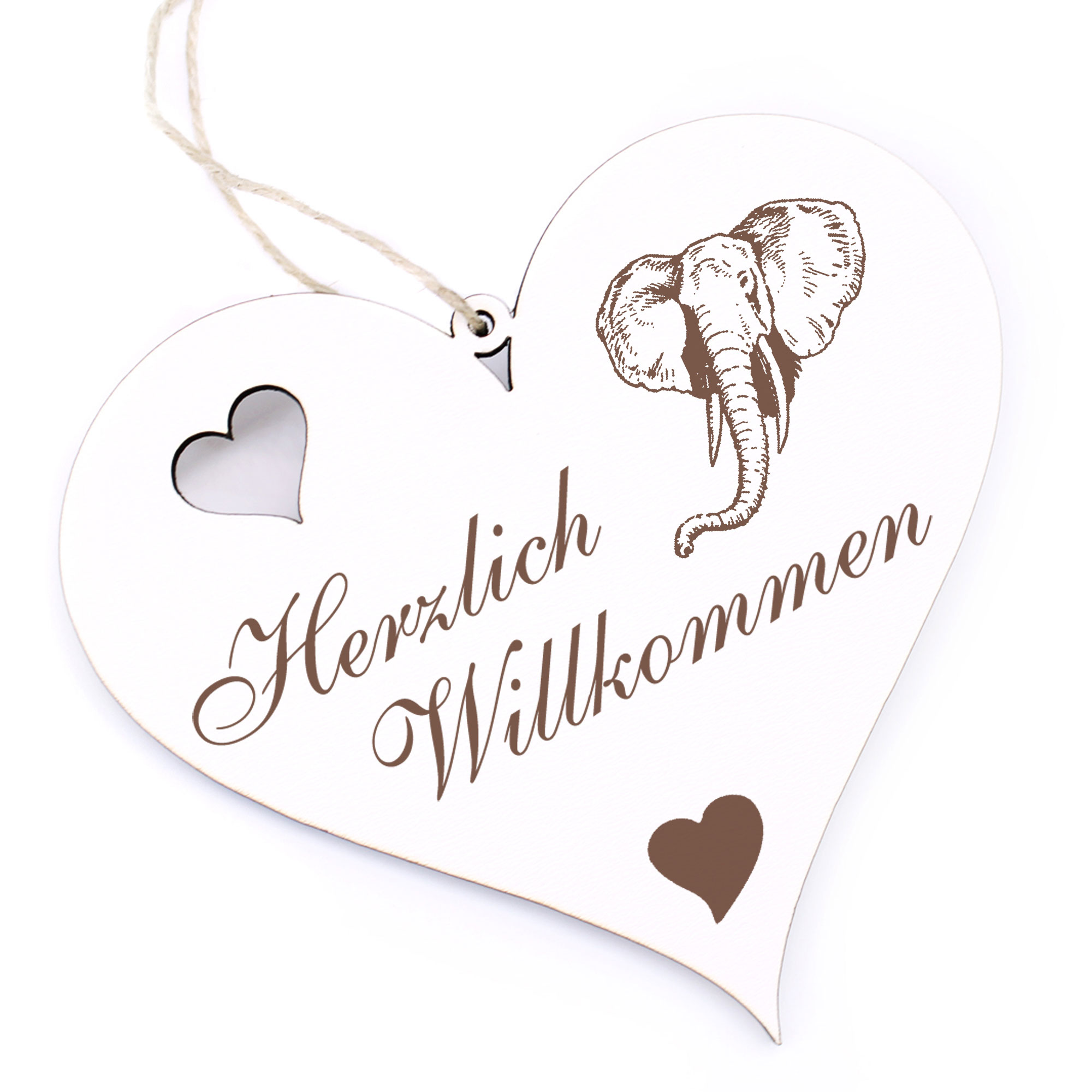 Herzlich Willkommen Schild - Elefant Kopf - Deko Herz Holz