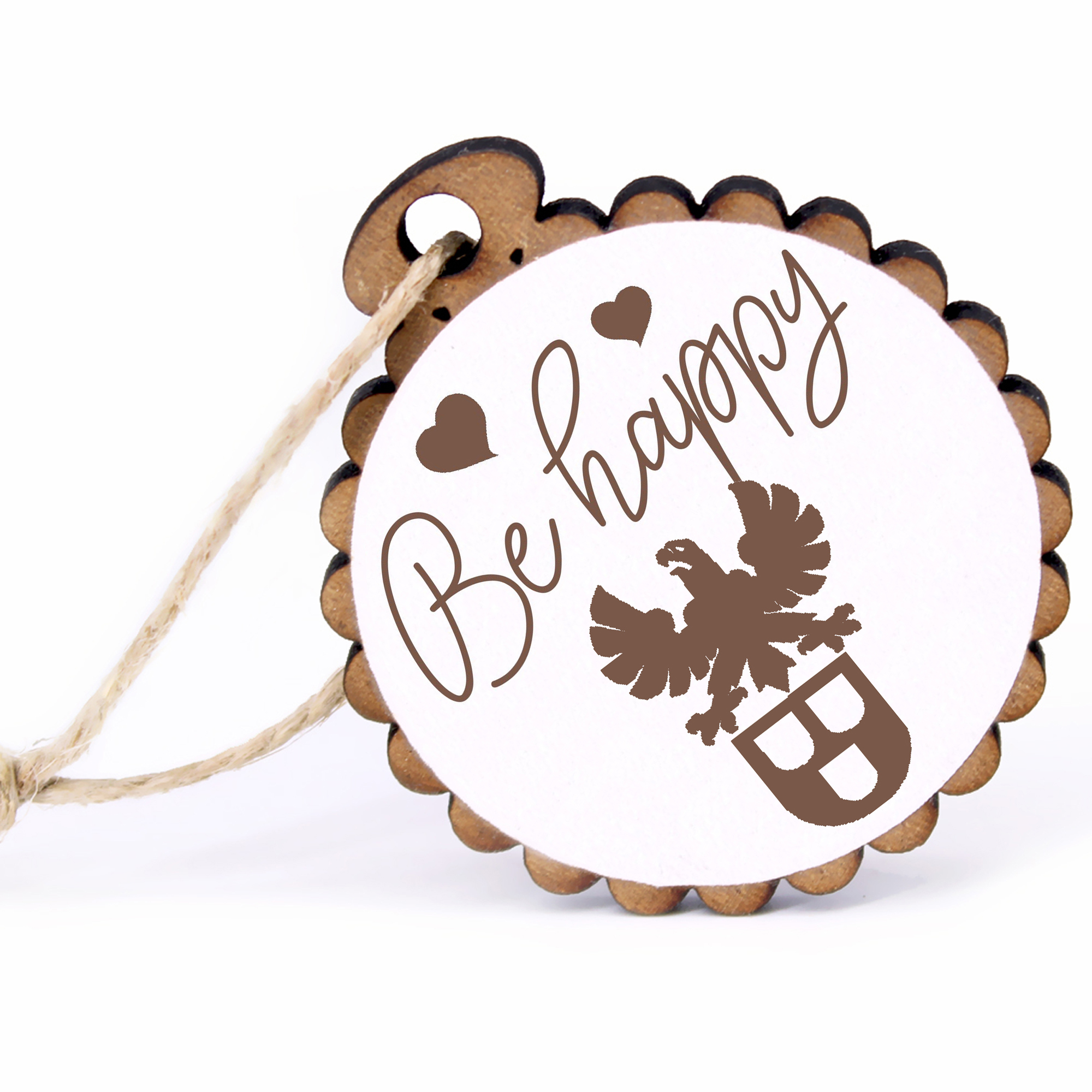 Geschenkanhänger - Be Happy Maler -  Holz Ø-5cm - mit Juteband