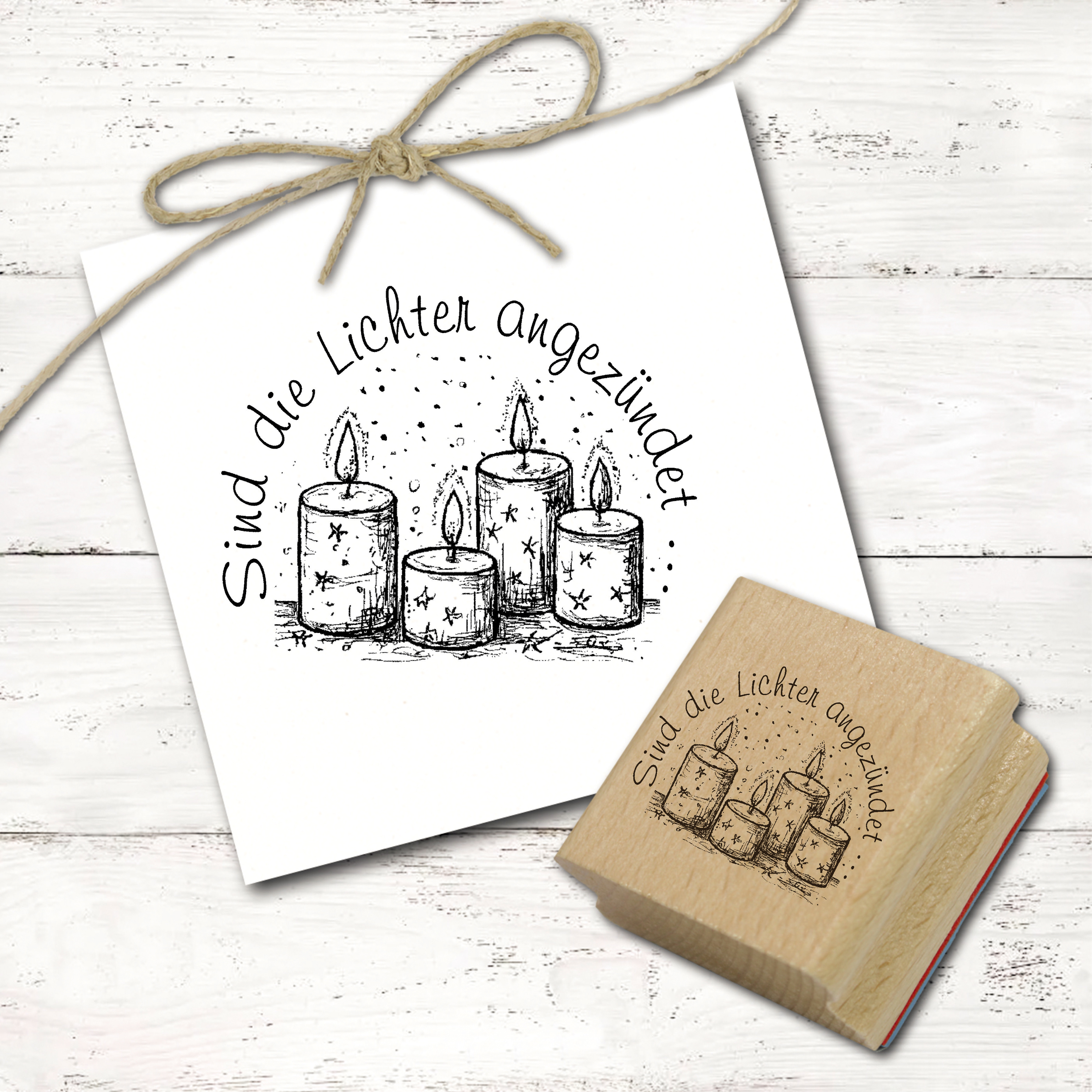 Motivstempel Sind die Lichter angezündet Stempel - Advent Kerzen Holzstempel 48mm x 38mm   