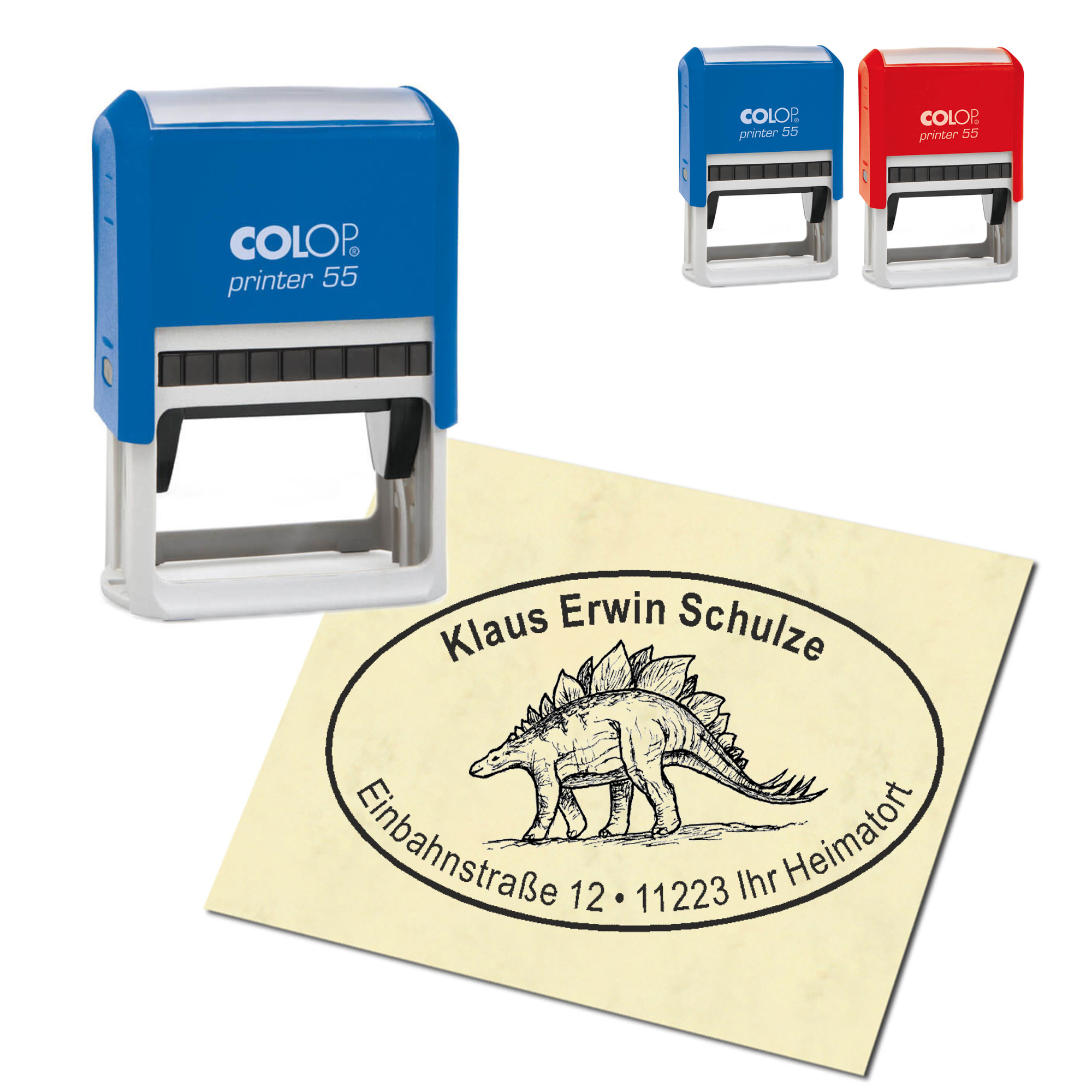 Adressstempel personalisiert Stempel - Dinosaurier Stegosaurus - oval 59 x 39 mm