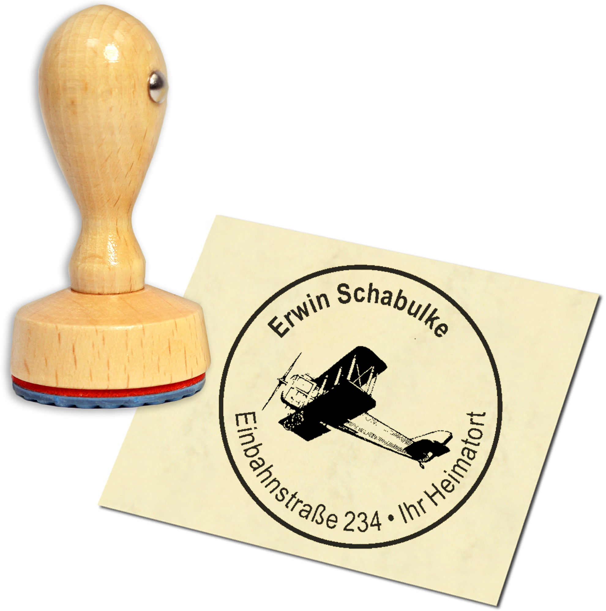 Stempel Adressstempel Holzstempel - Doppeldecker - rund 40mm