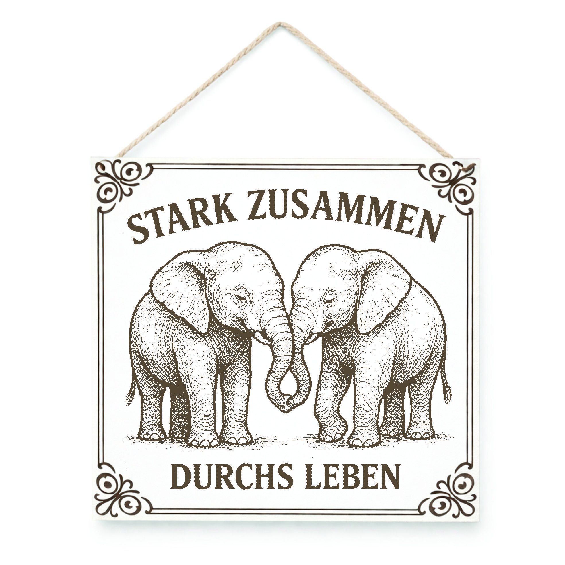 Holzschild Stark zusammen durchs Leben | Elefantenpaar Gravur | Geschenk für Paare | Hochzeitsgeschenk | Valentinstag Deko | Holzschild 15x15 cm